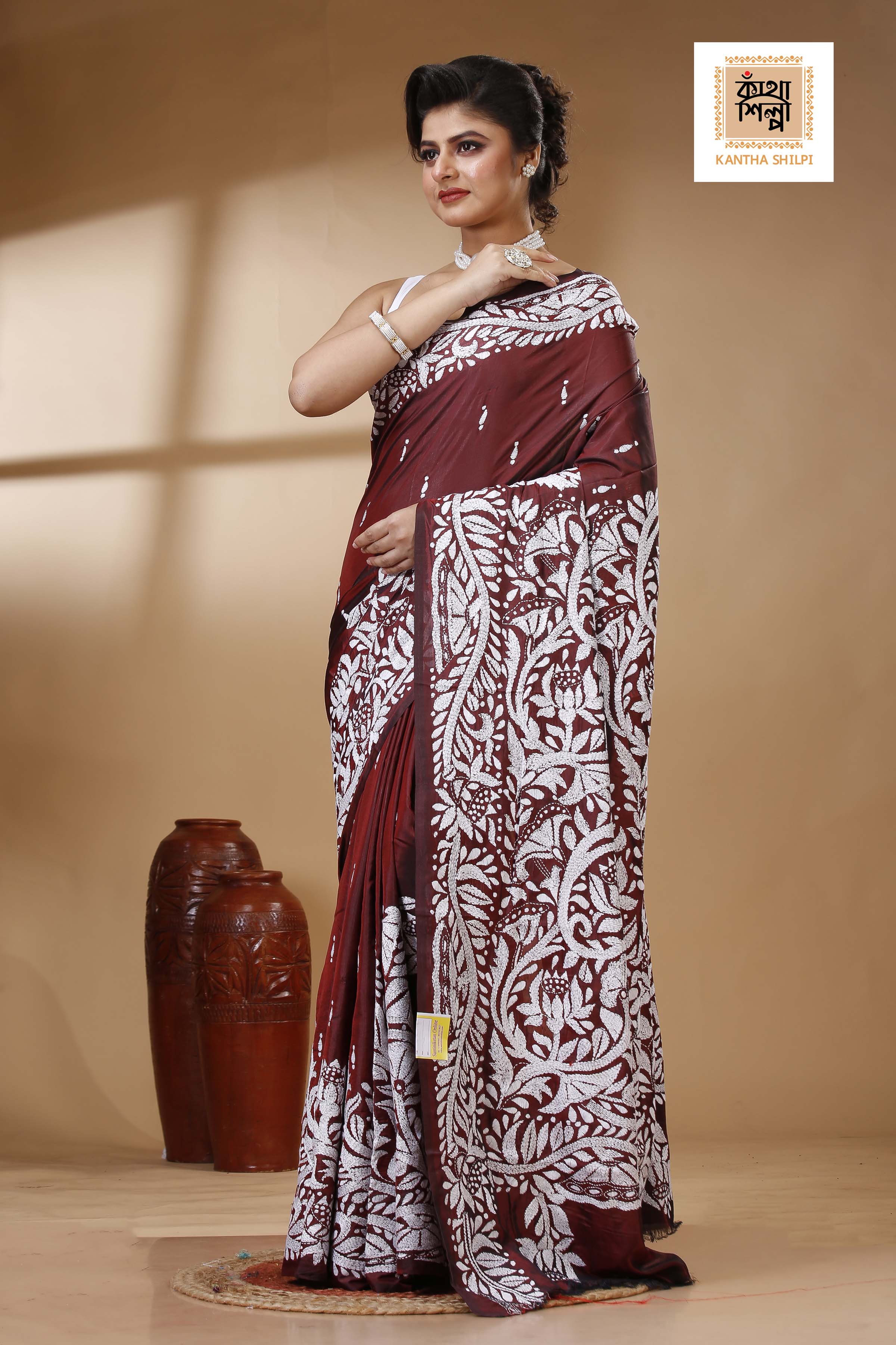 Bangalore Silk Kantha Stitch Saree SN202523394
