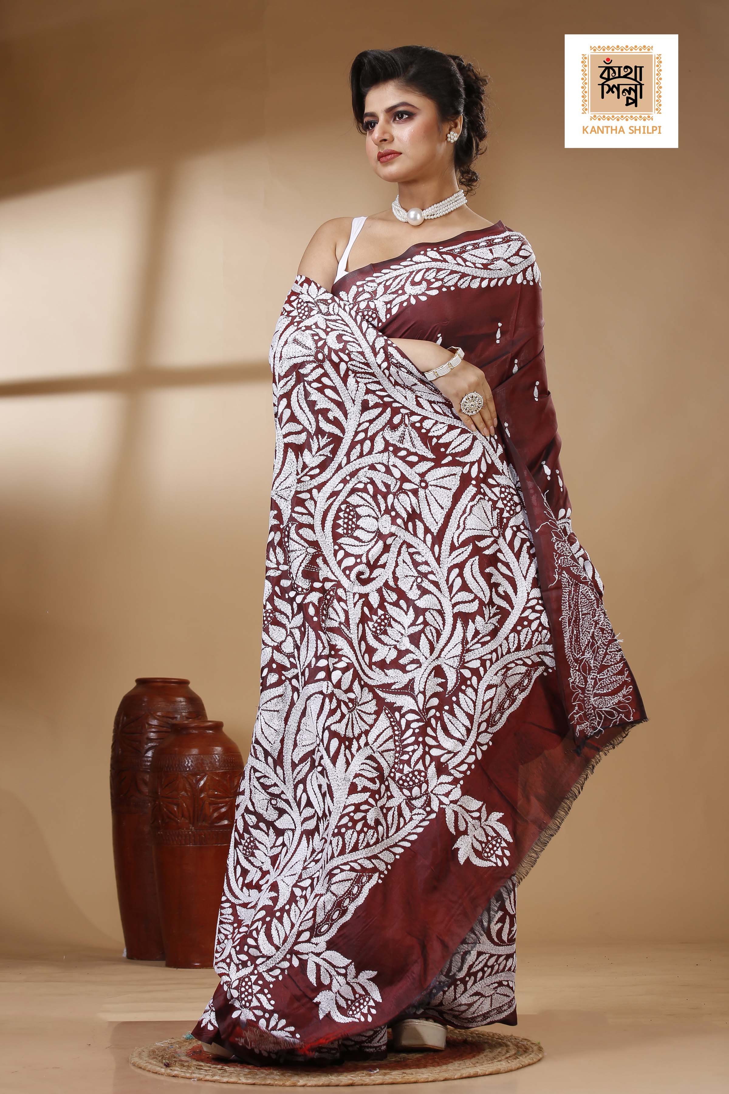 Bangalore Silk Kantha Stitch Saree SN202523394