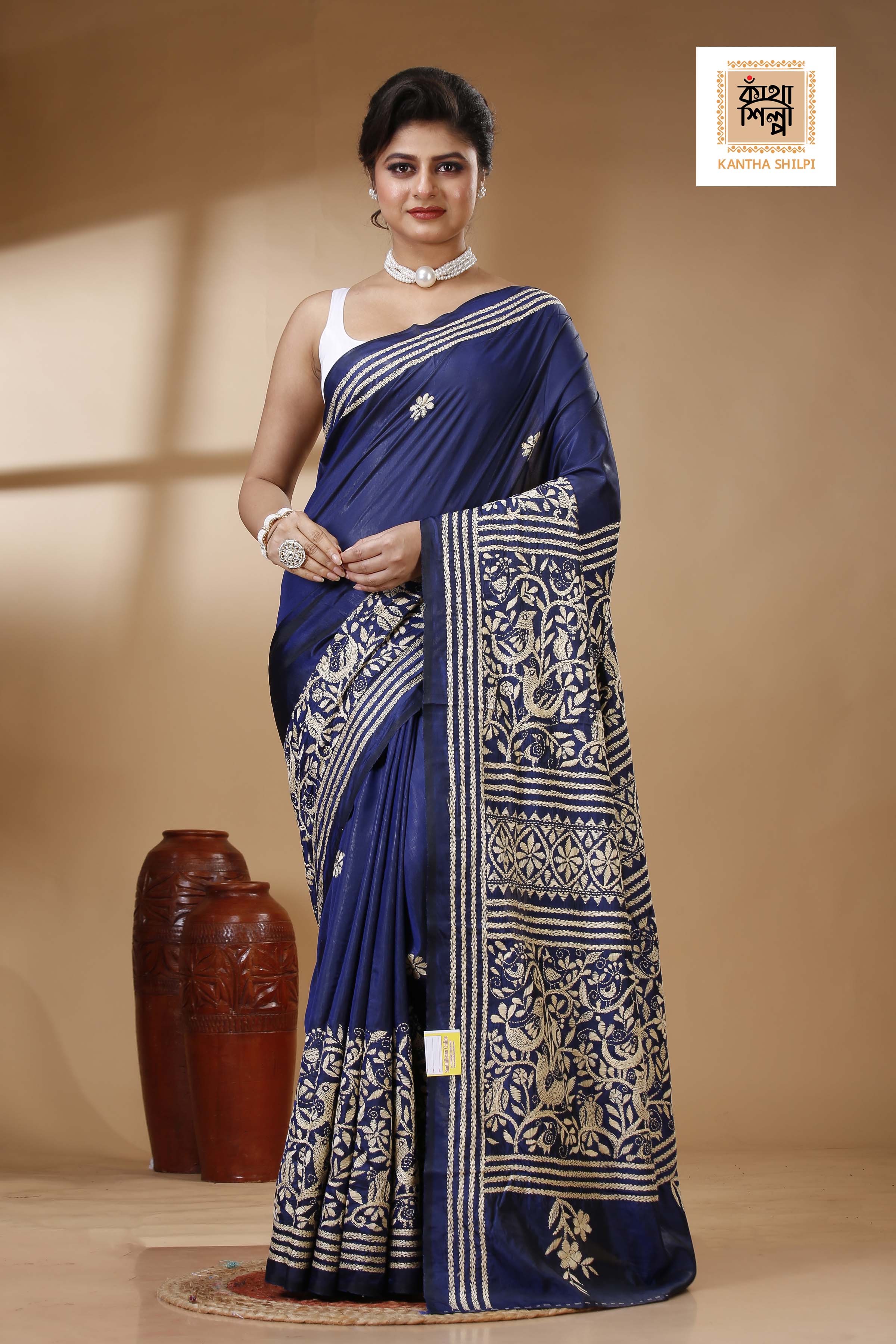 Bangalore Silk Kantha Stitch Saree SN202523401