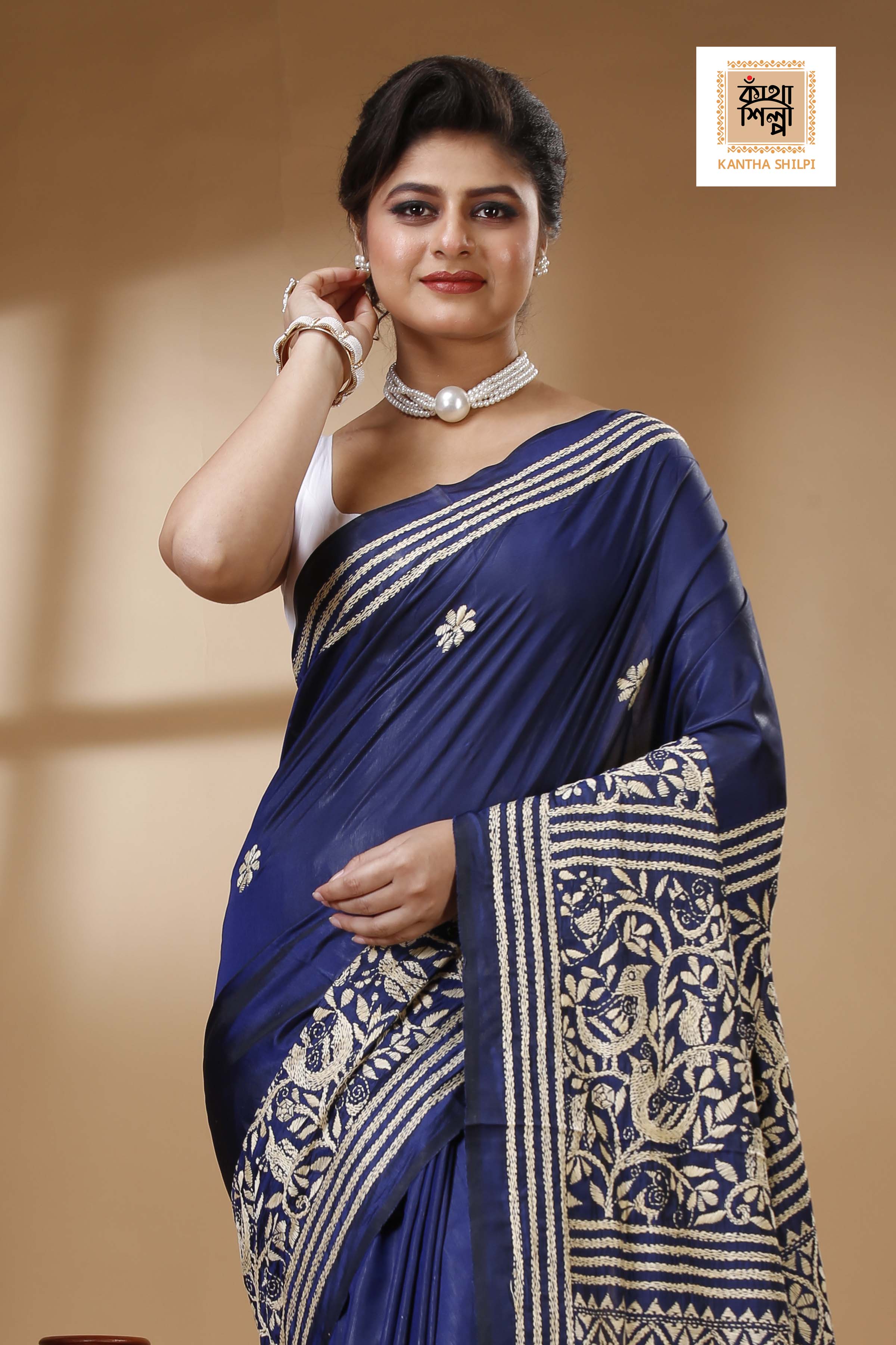 Bangalore Silk Kantha Stitch Saree SN202523401