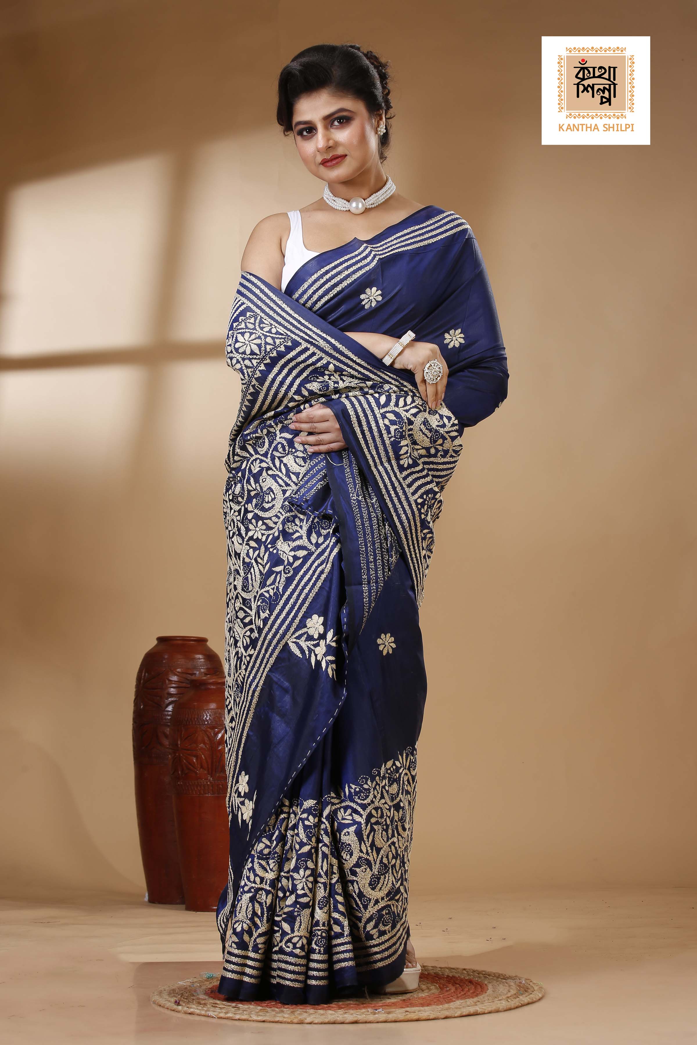 Bangalore Silk Kantha Stitch Saree SN202523401