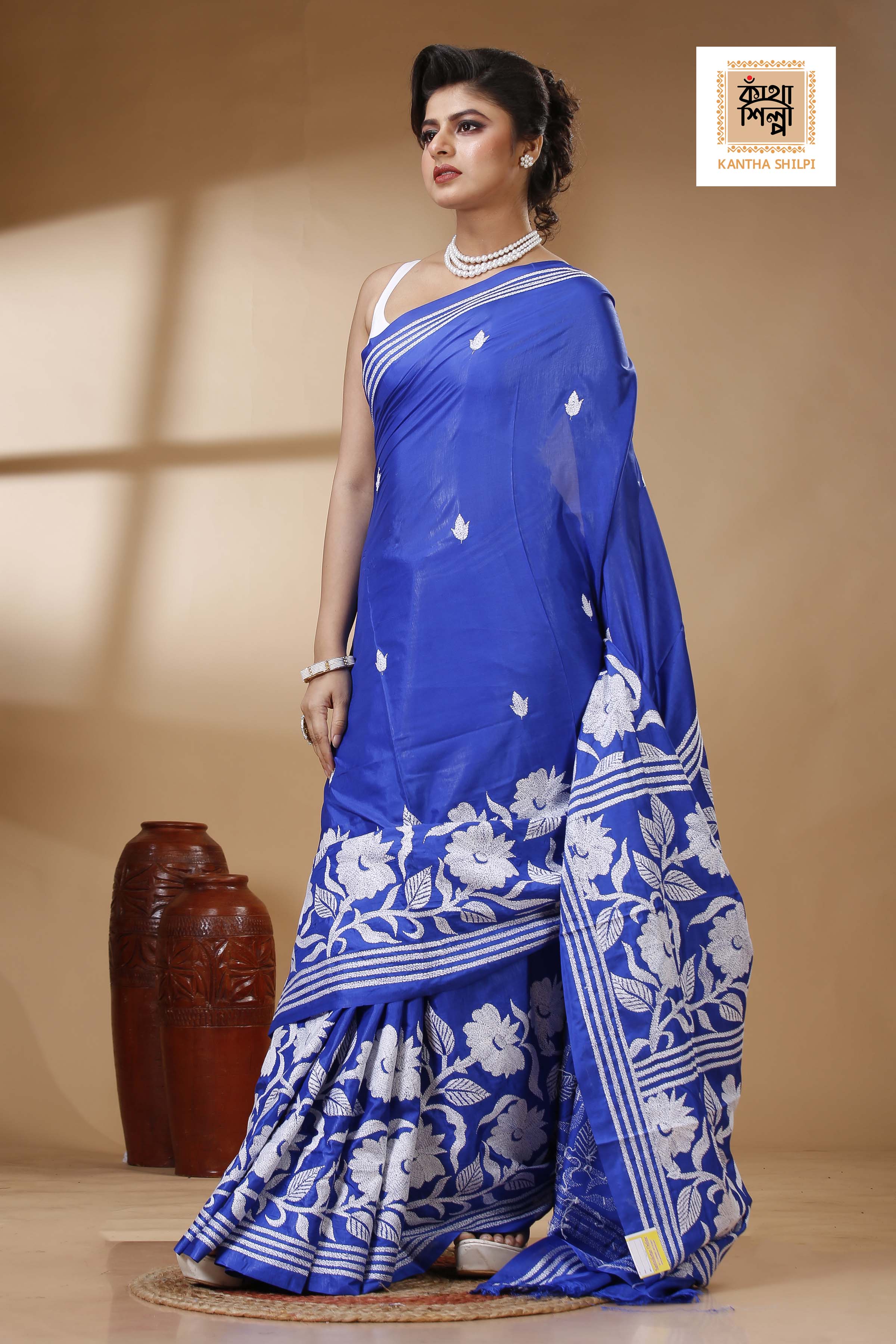 Bangalore Silk Kantha Stitch Saree SN202523419