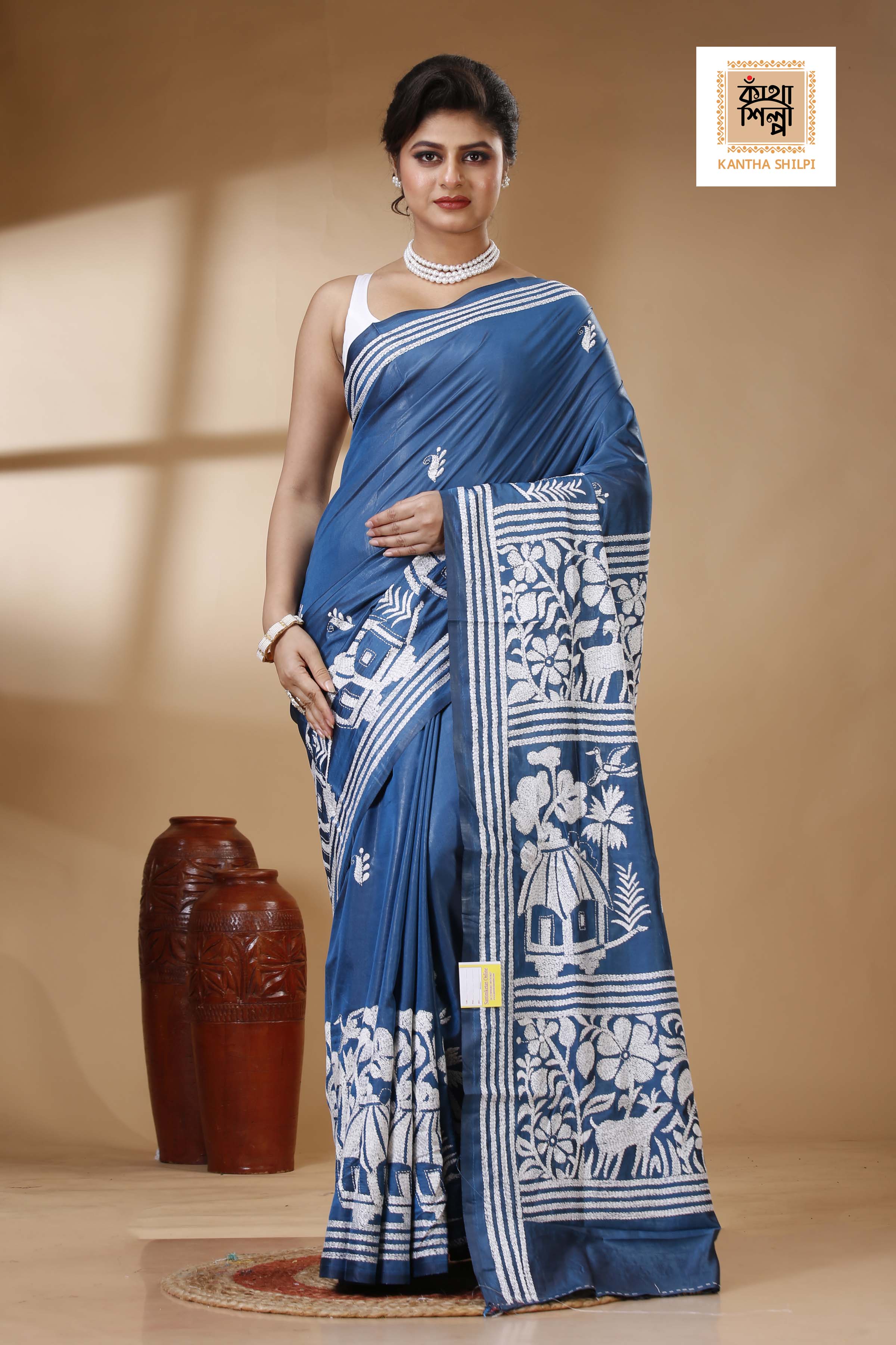 Bangalore Silk Kantha Stitch Saree SN202523425