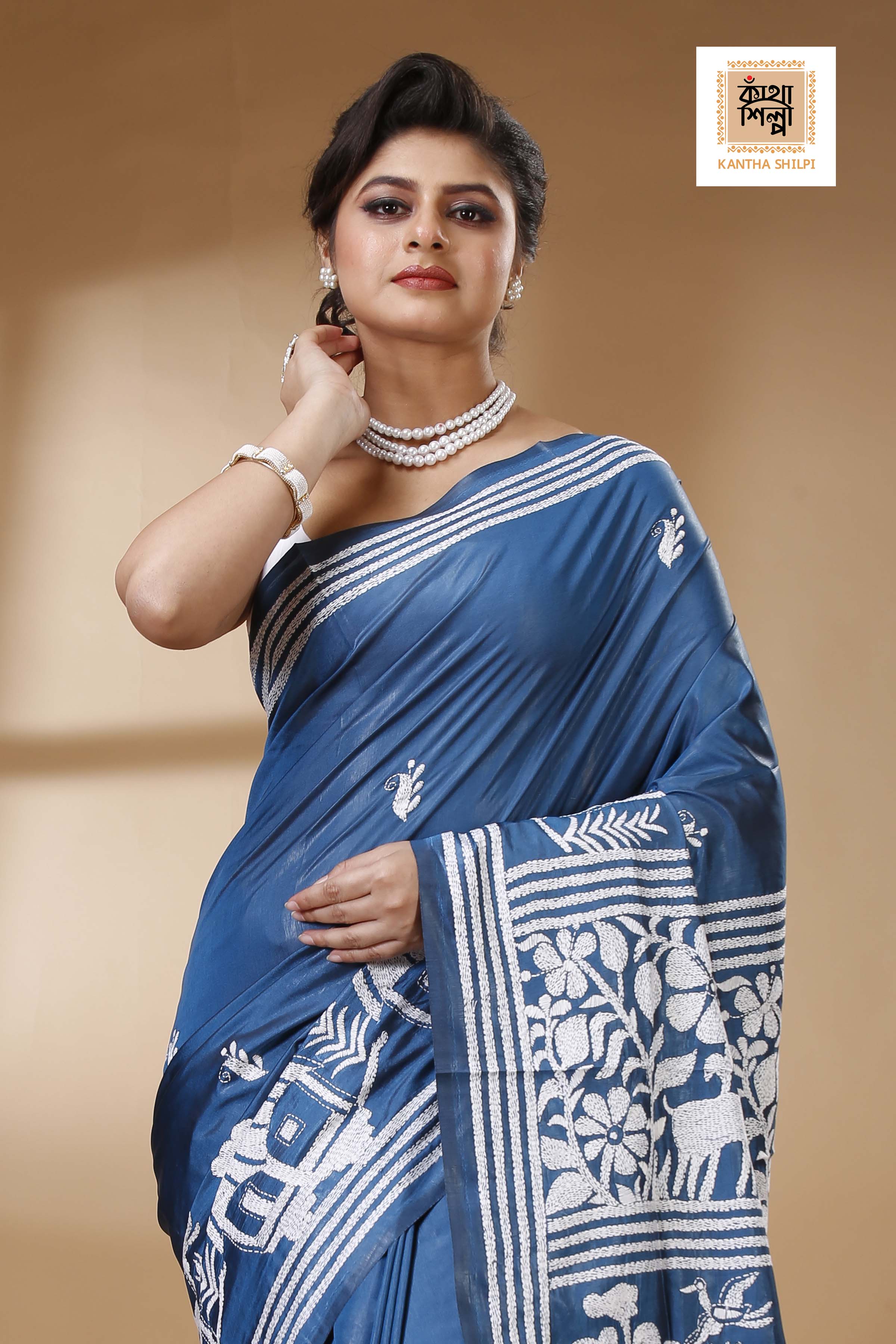 Bangalore Silk Kantha Stitch Saree SN202523425