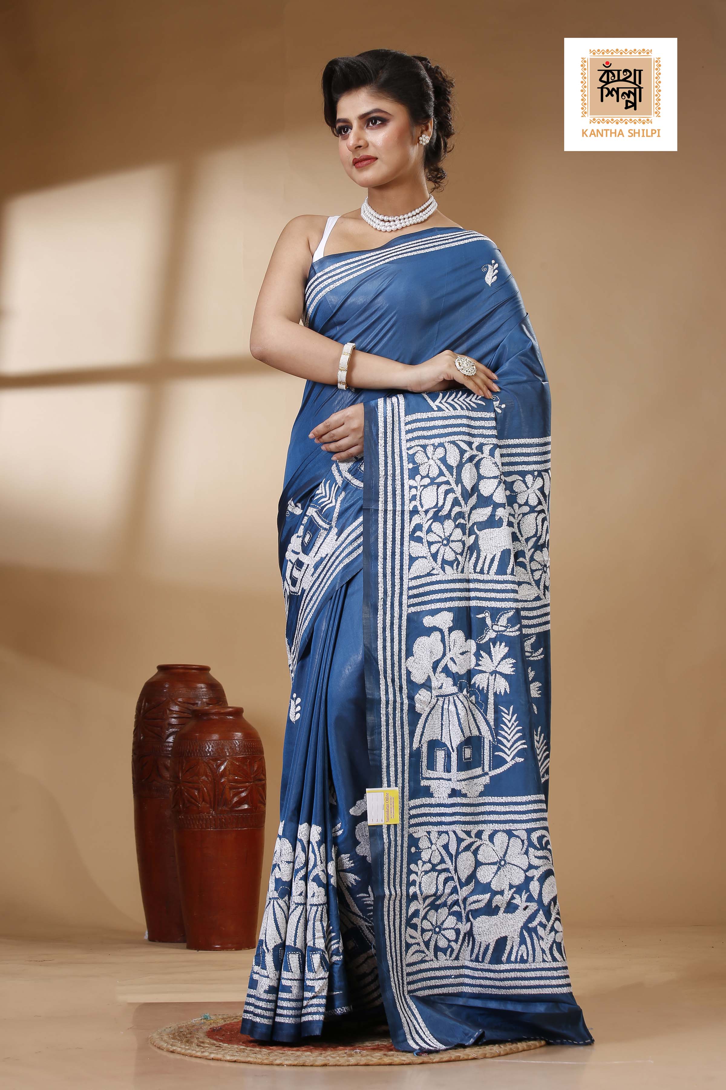 Bangalore Silk Kantha Stitch Saree SN202523425