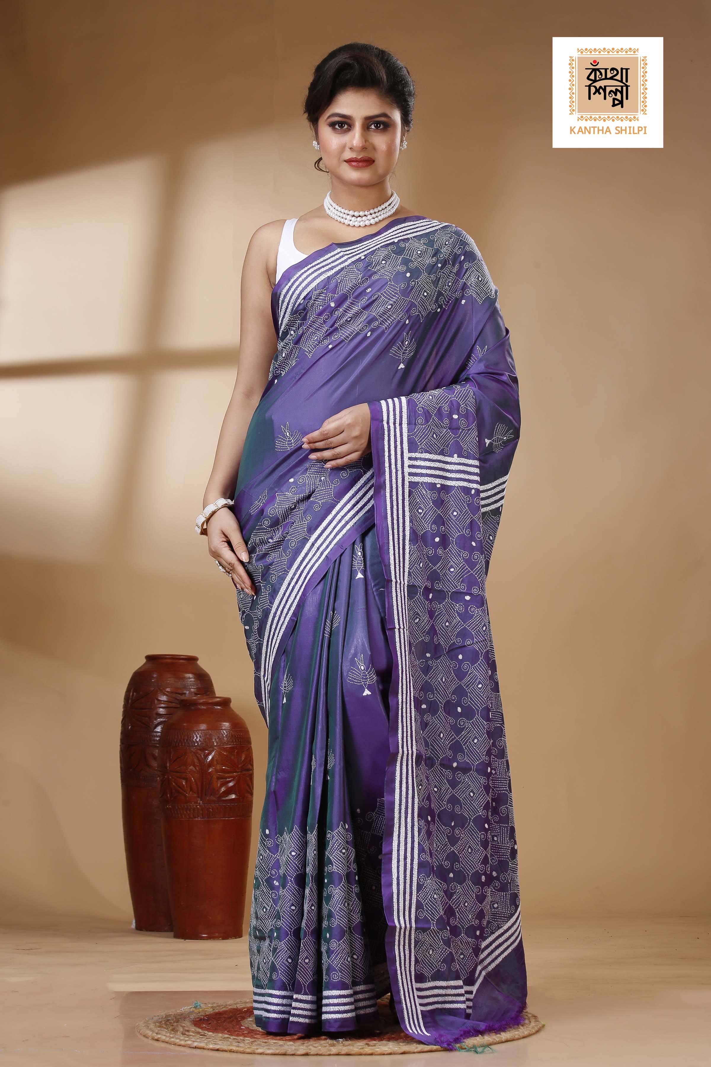 Bangalore Silk Kantha Stitch Saree SN202523431