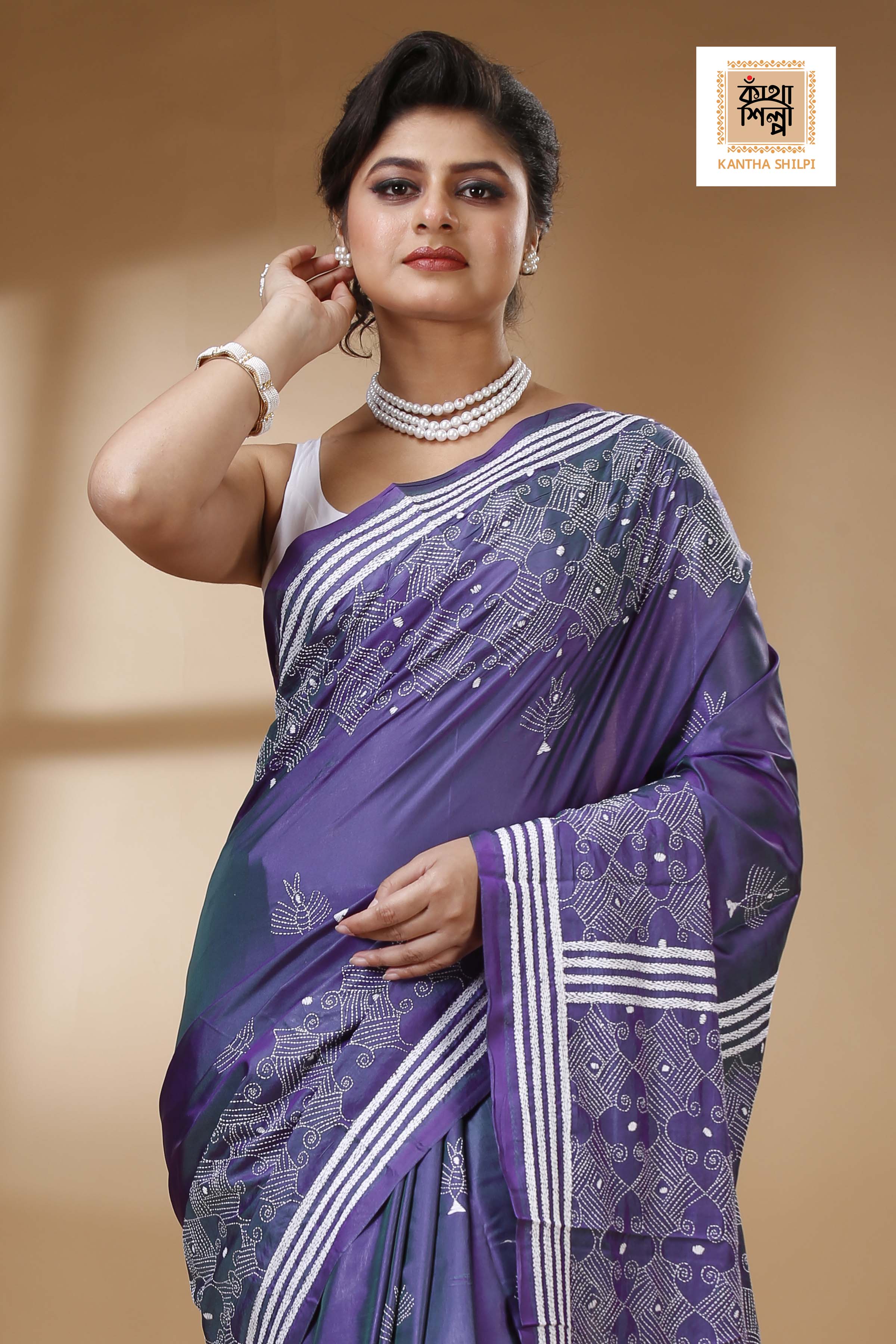Bangalore Silk Kantha Stitch Saree SN202523431