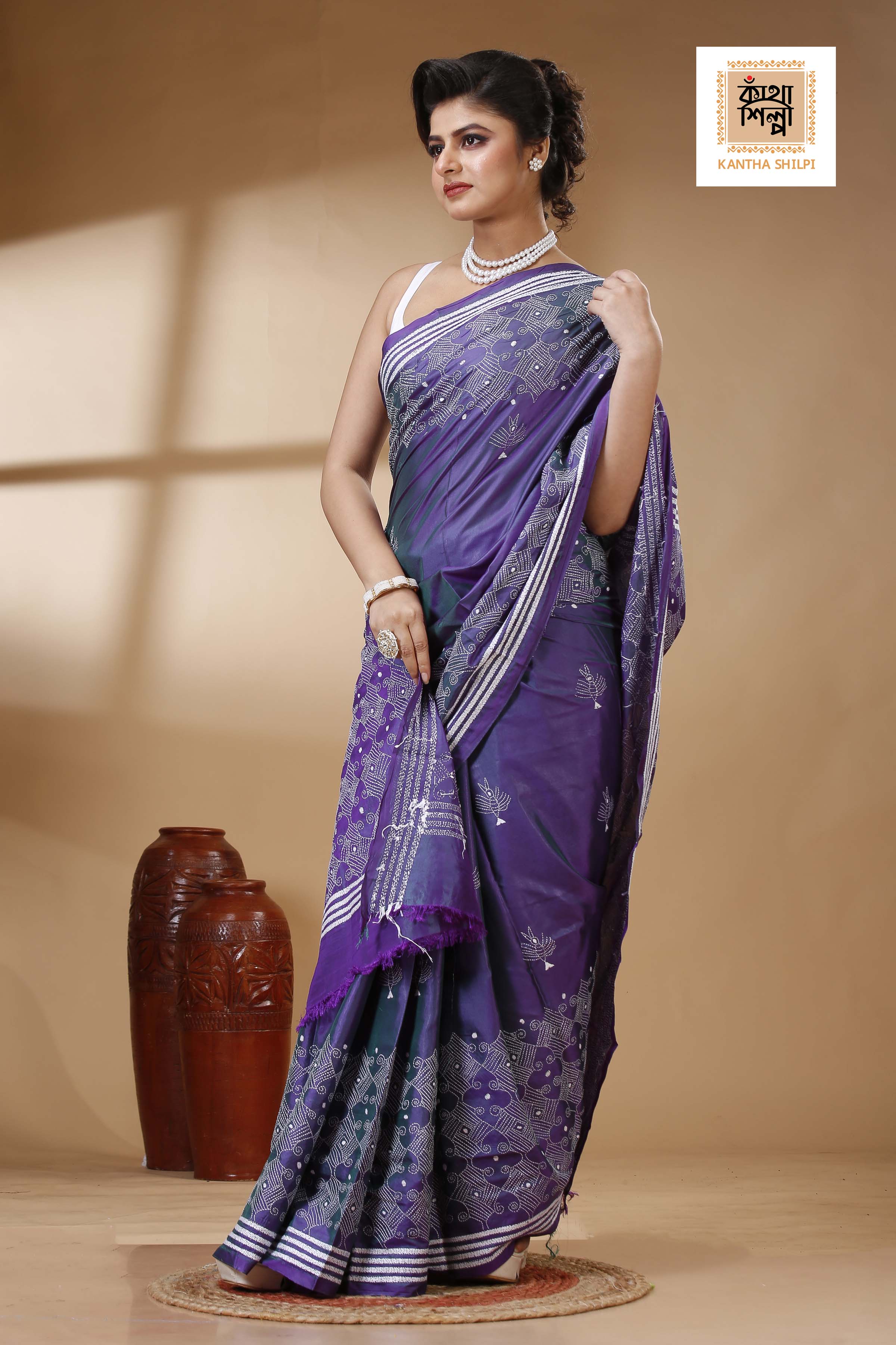 Bangalore Silk Kantha Stitch Saree SN202523431
