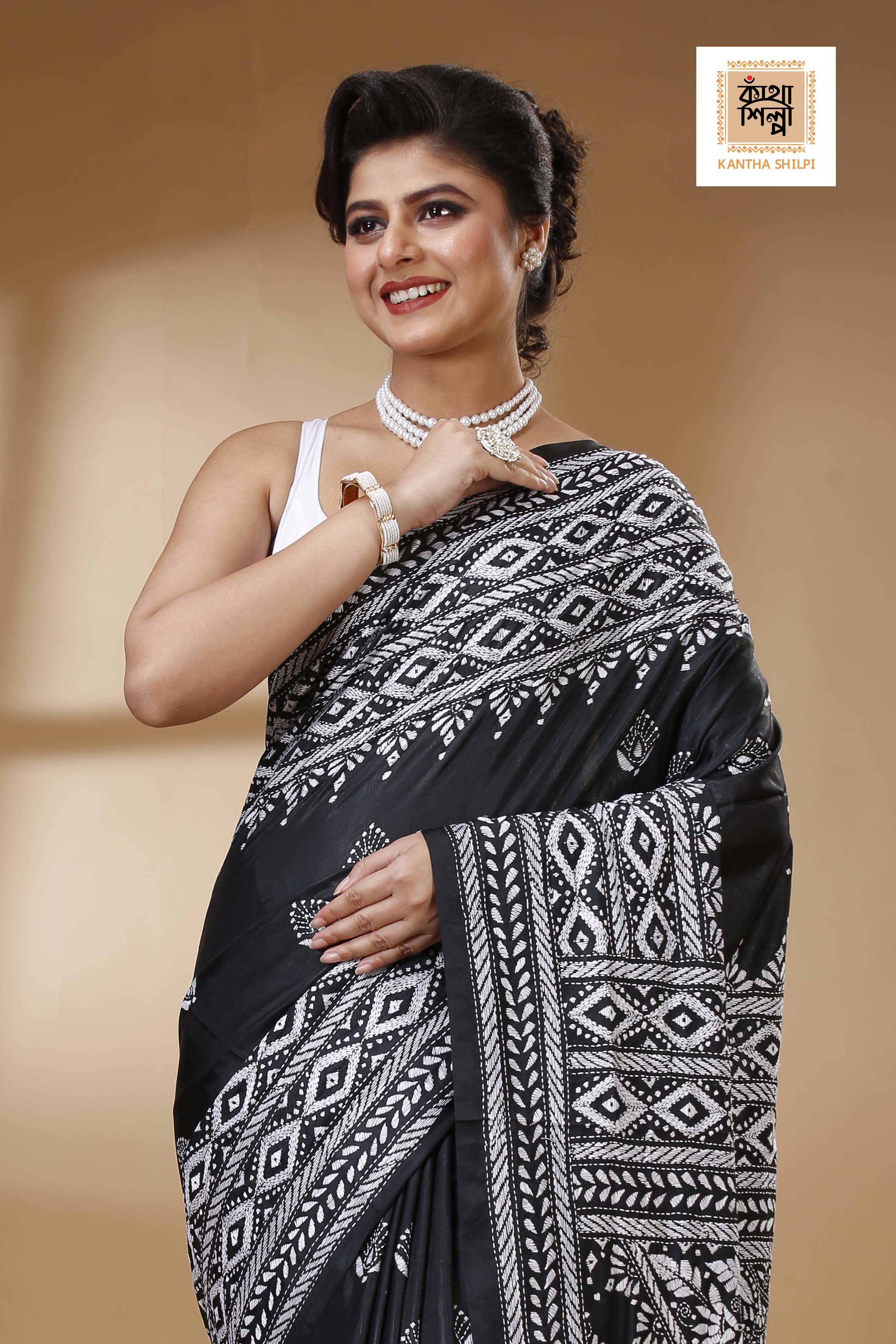 Bangalore Silk Kantha Stitch Saree SN202523443