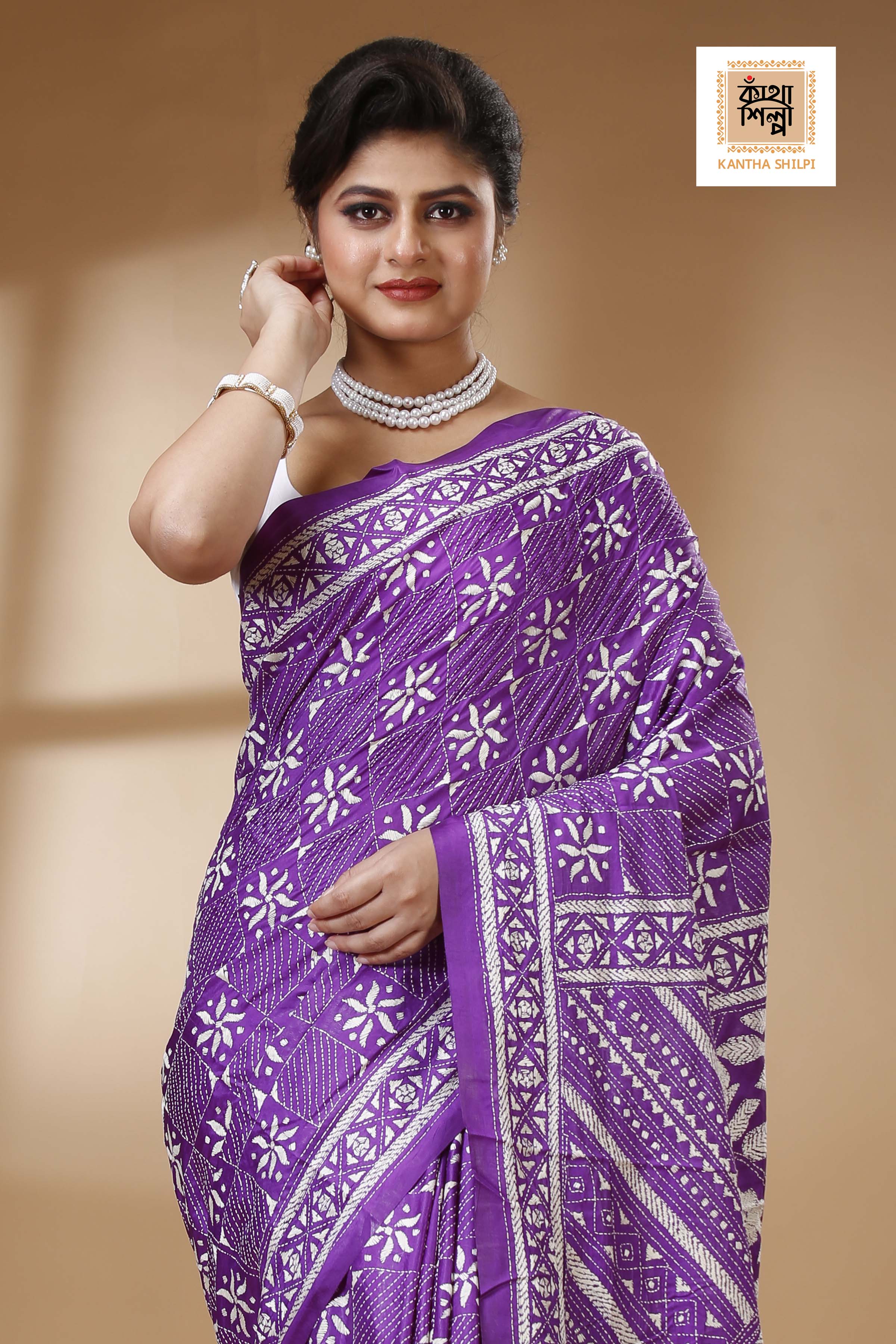 Bangalore Silk Kantha Stitch Saree SN202523449