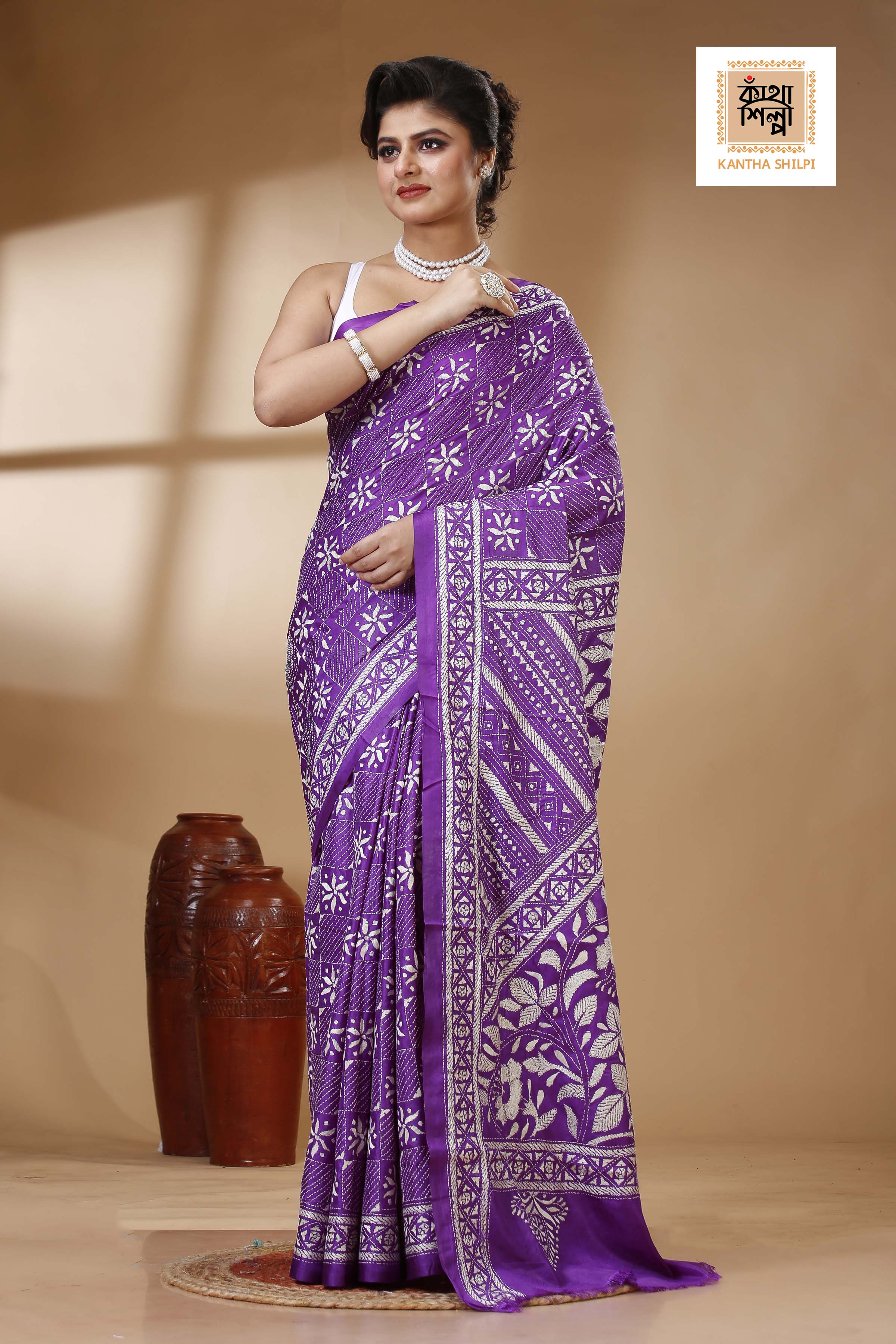 Bangalore Silk Kantha Stitch Saree SN202523449