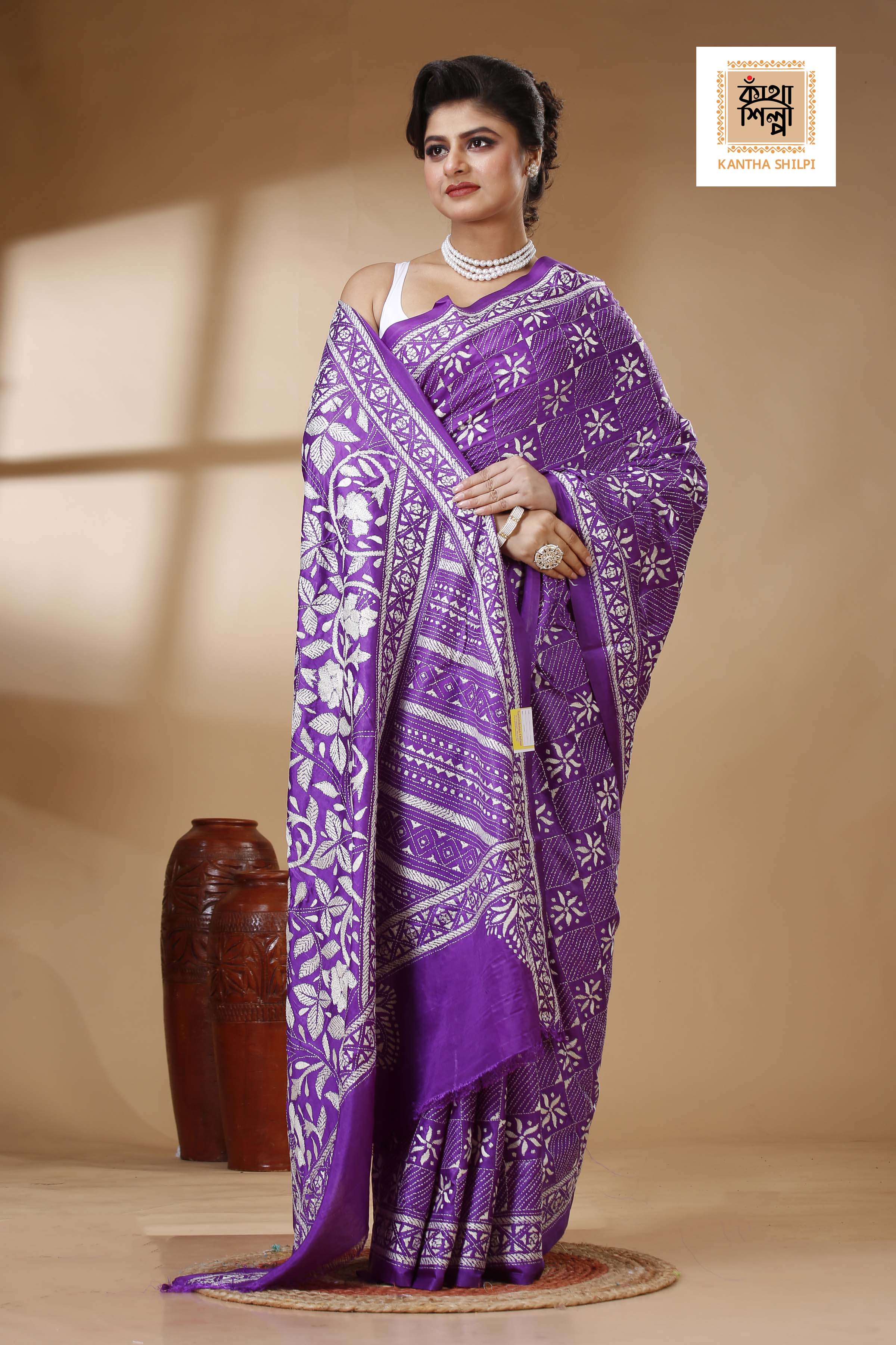 Bangalore Silk Kantha Stitch Saree SN202523449