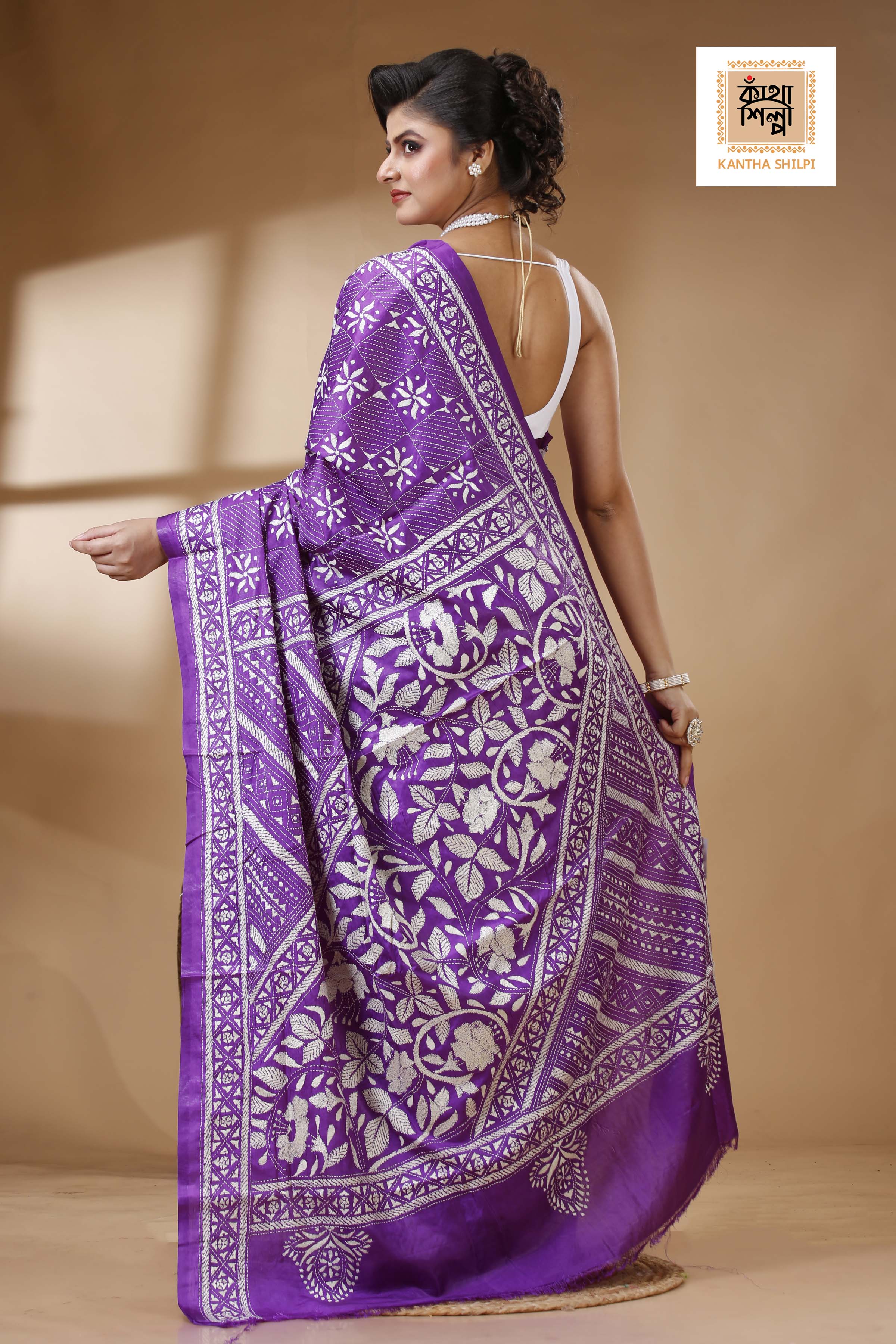 Bangalore Silk Kantha Stitch Saree SN202523449