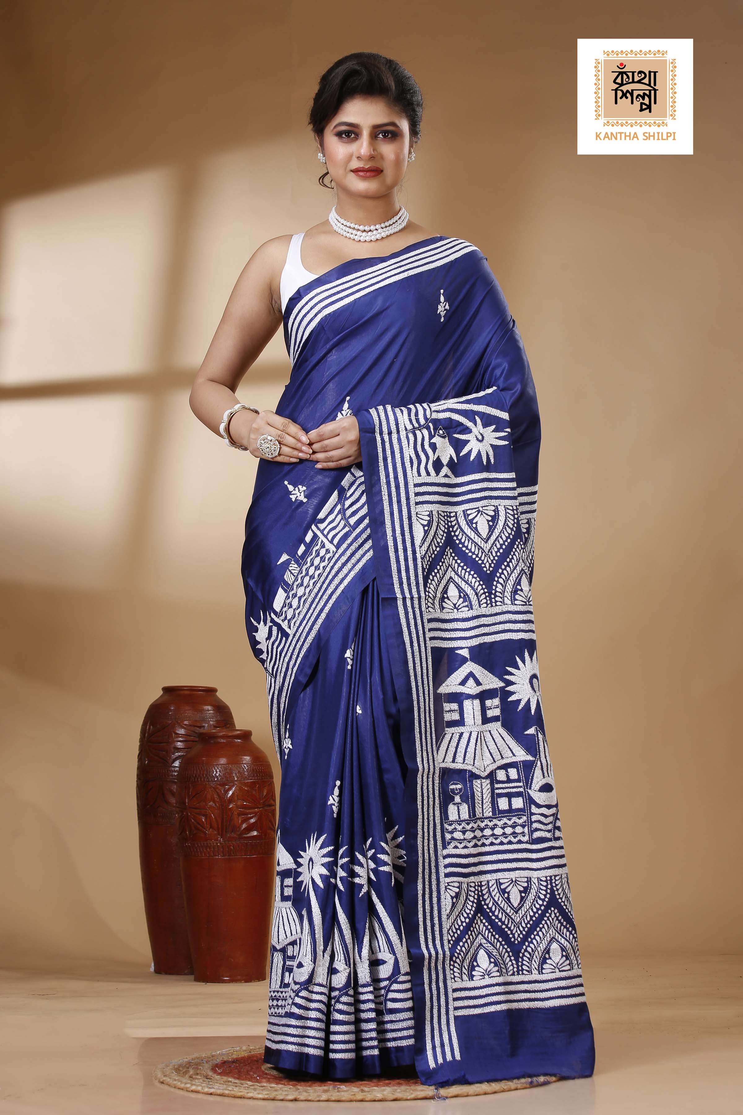 Bangalore Silk Kantha Stitch Saree SN202523455