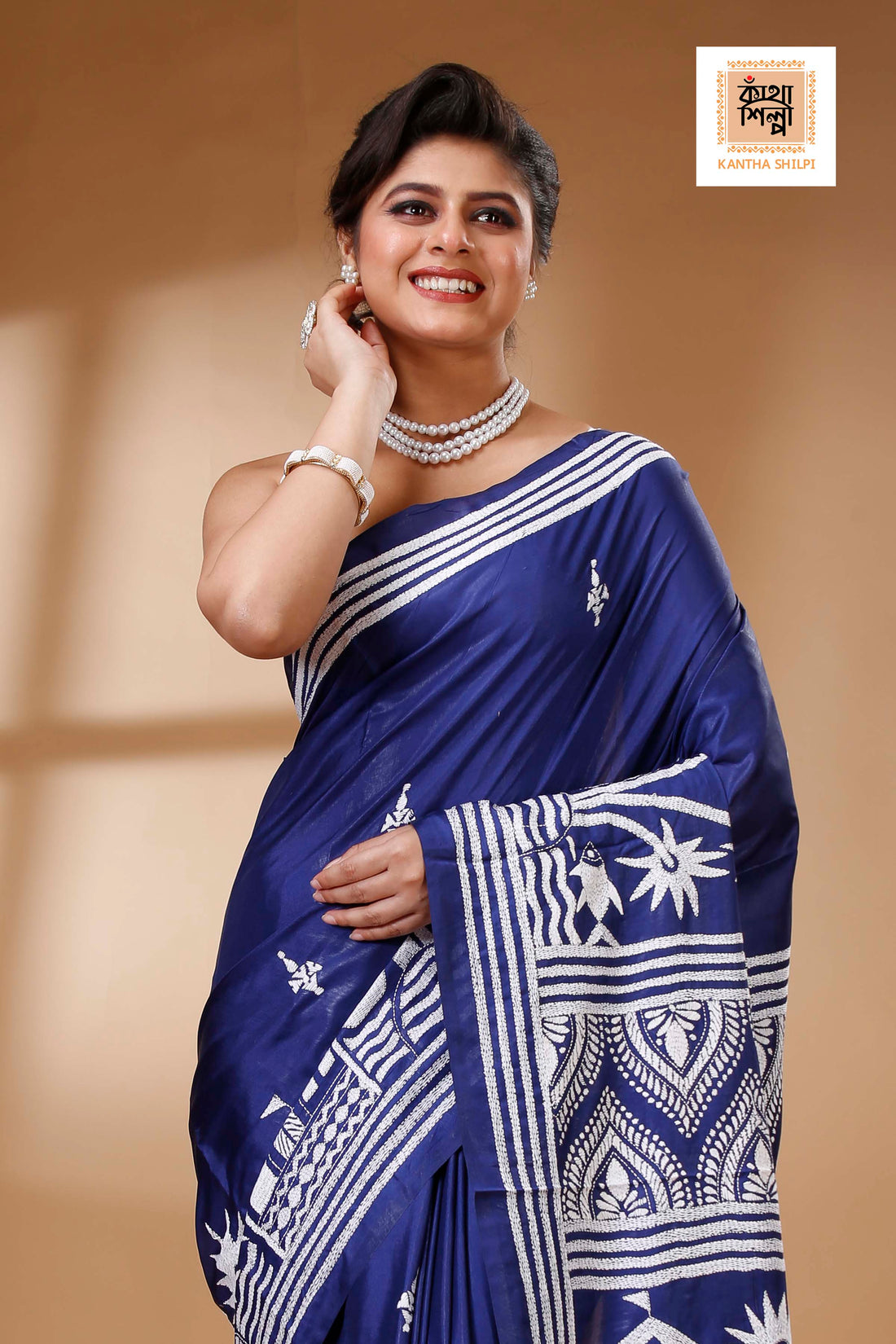 Bangalore Silk Kantha Stitch Saree SN202523455