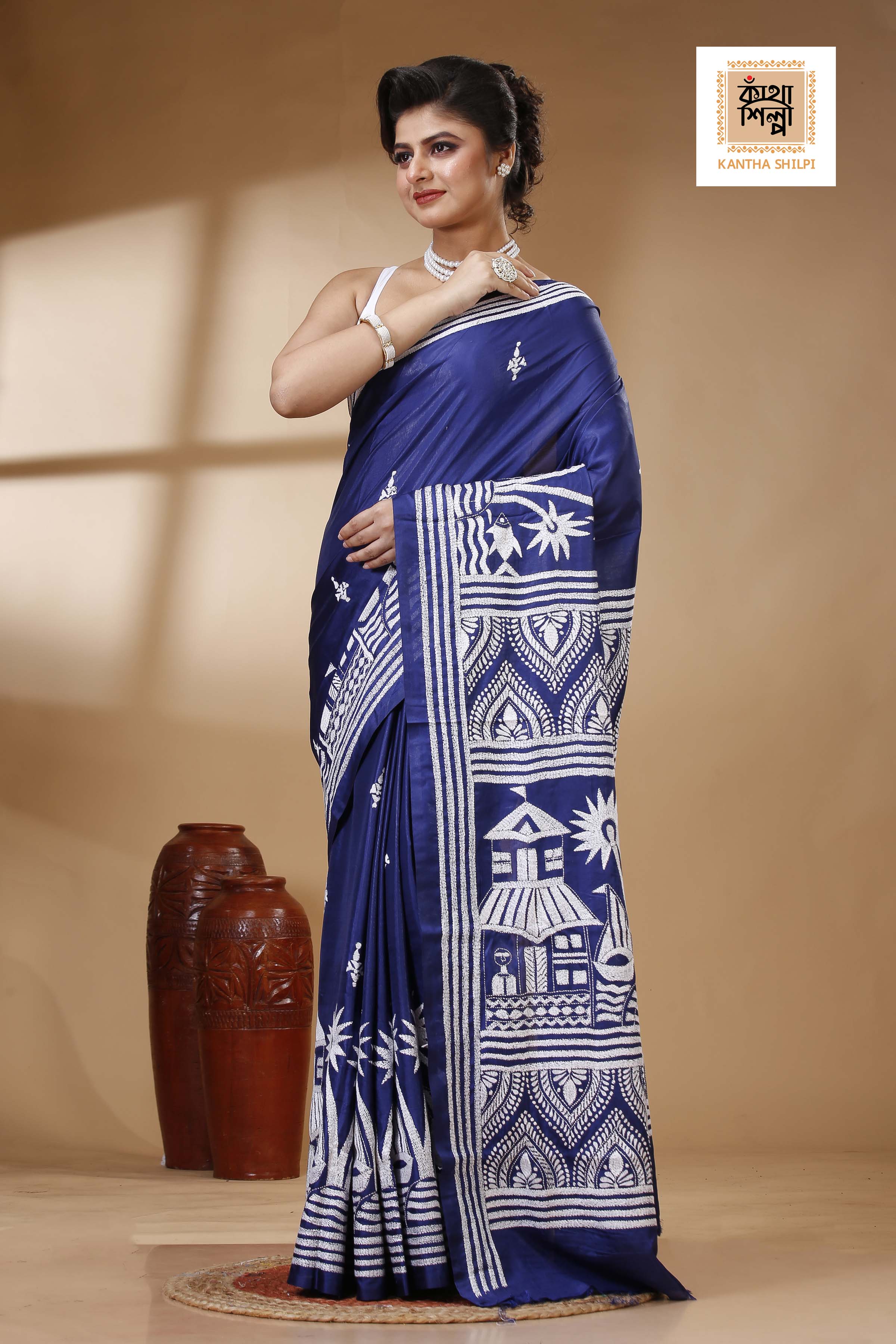Bangalore Silk Kantha Stitch Saree SN202523455