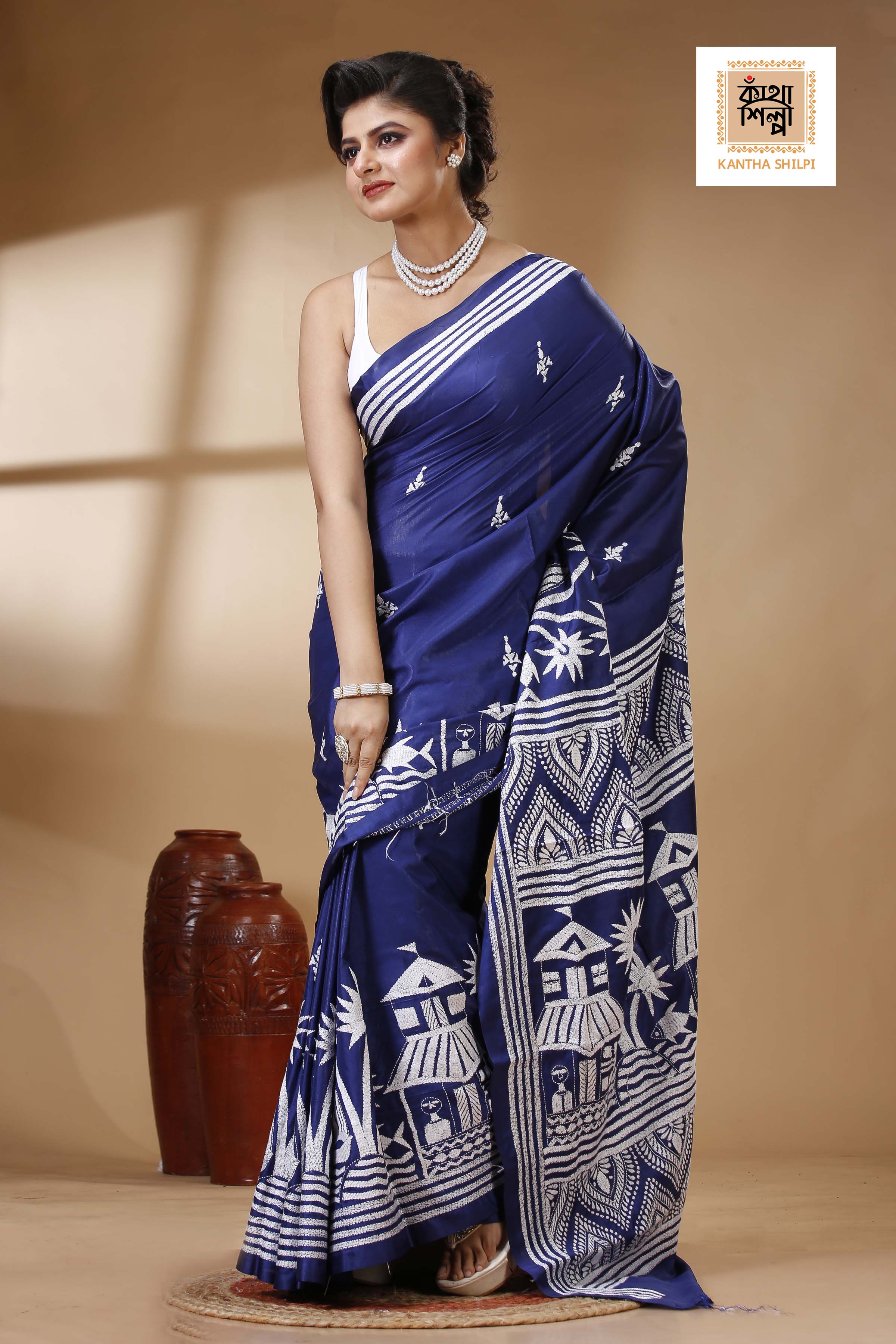Bangalore Silk Kantha Stitch Saree SN202523455