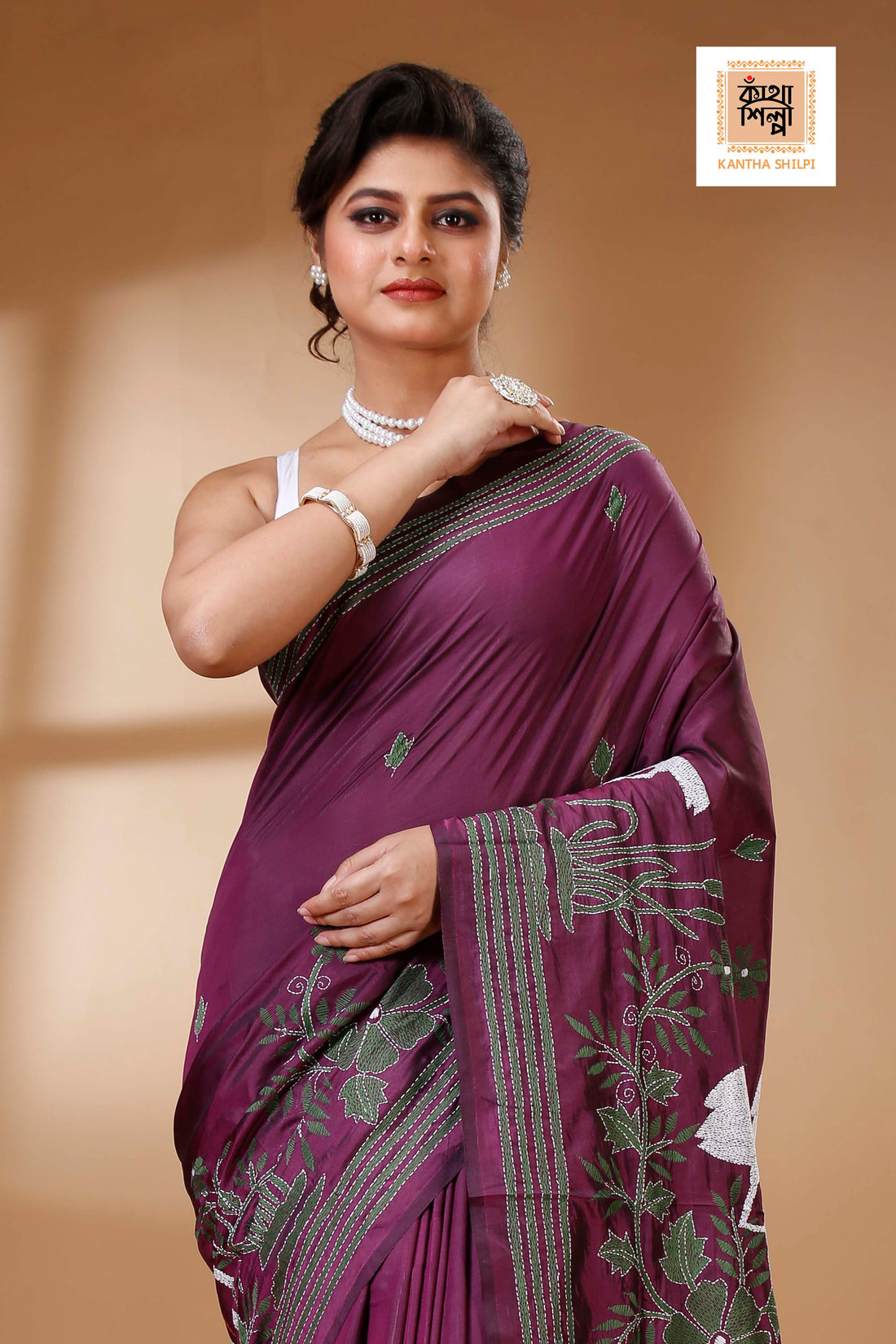 Bangalore Silk Kantha Stitch Saree SN202523479