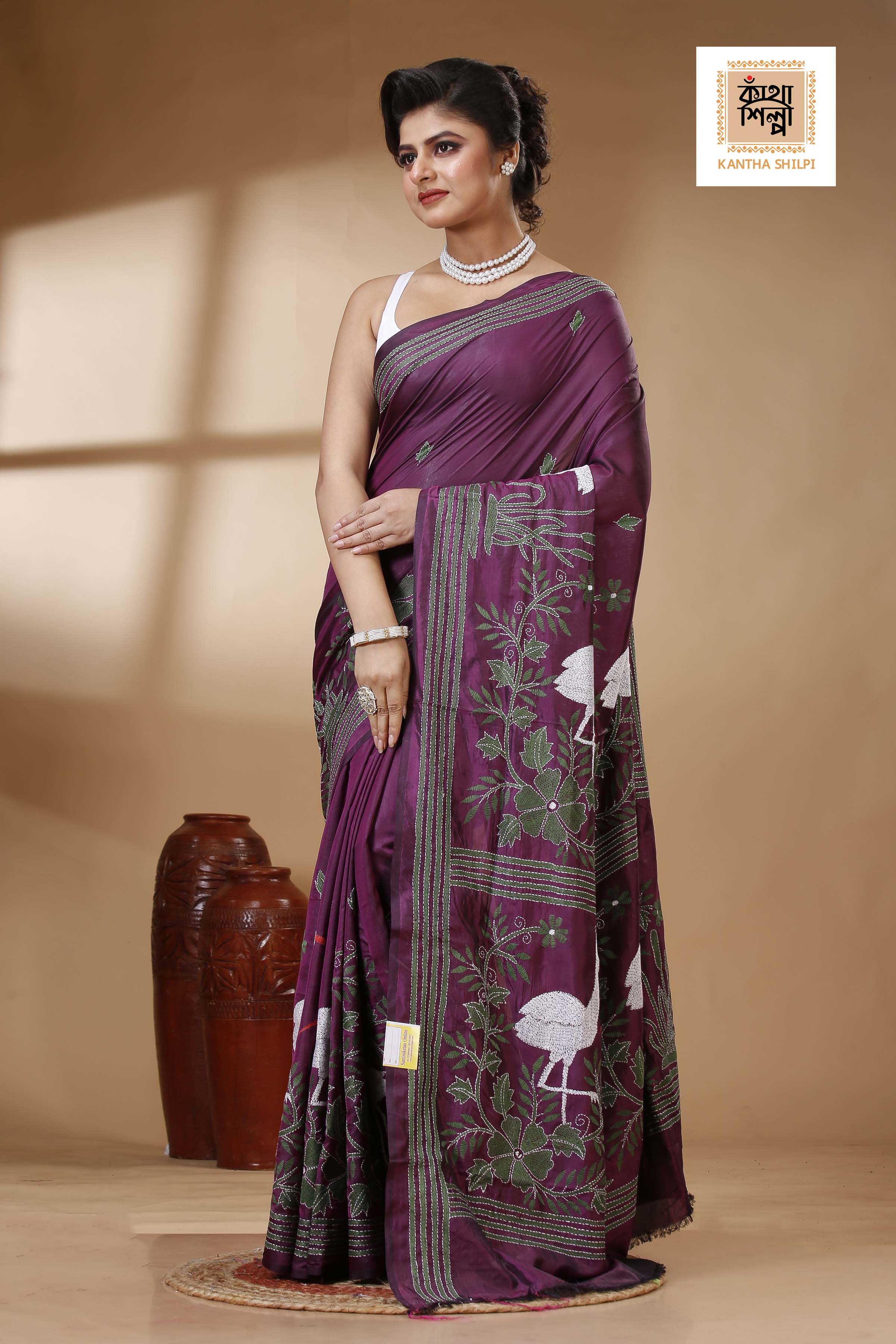 Bangalore Silk Kantha Stitch Saree SN202523479