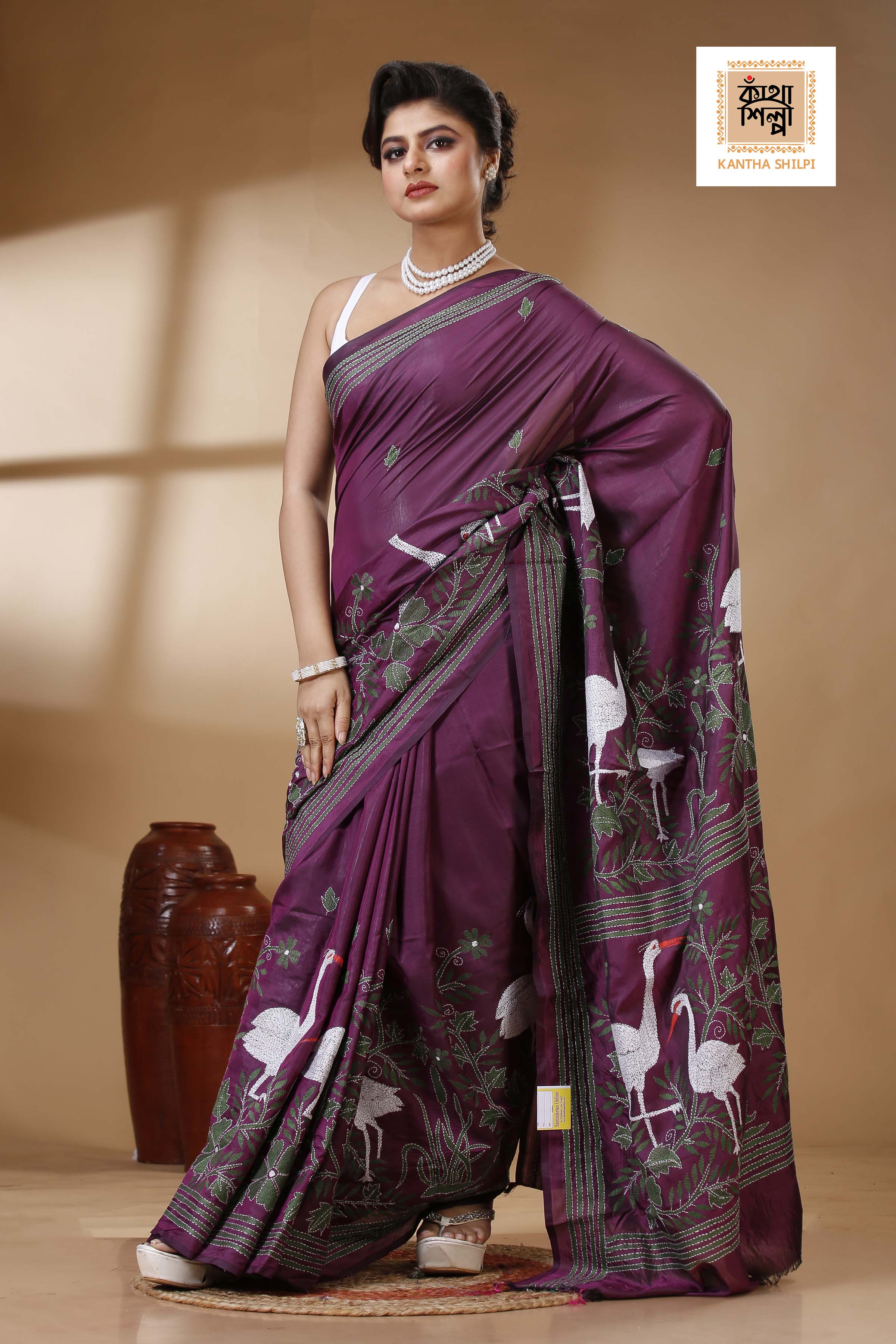 Bangalore Silk Kantha Stitch Saree SN202523479