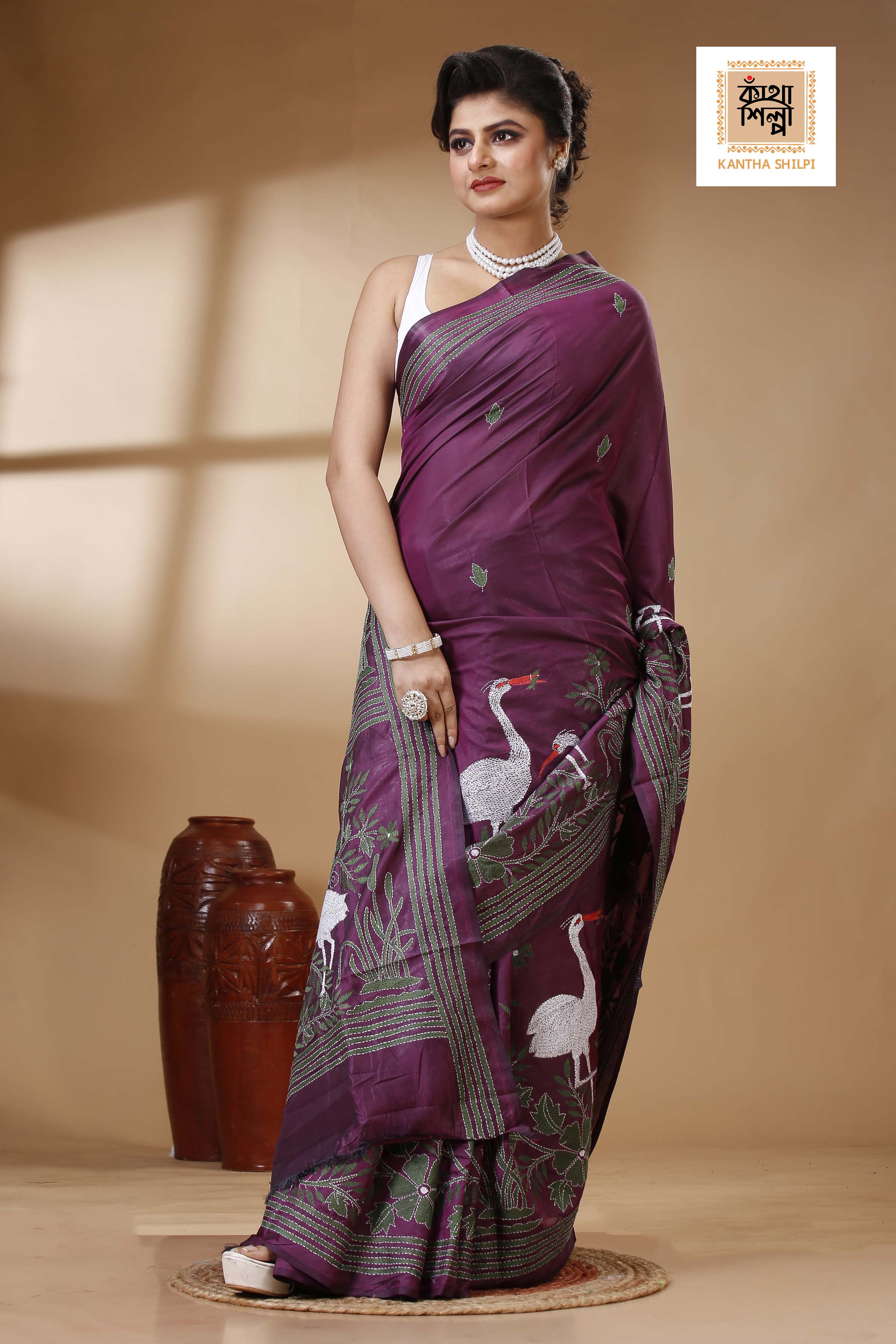 Bangalore Silk Kantha Stitch Saree SN202523479