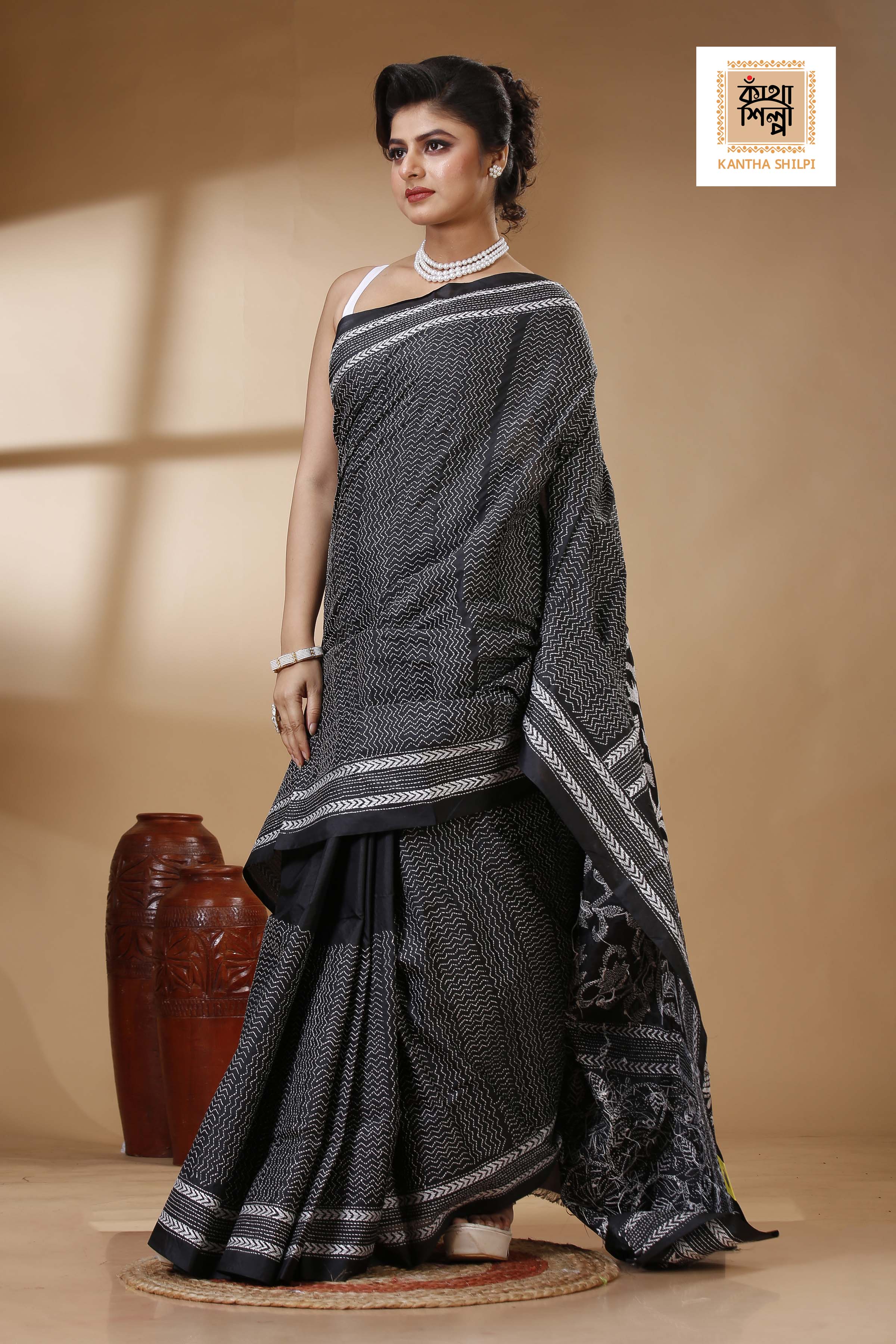 Bangalore Silk Kantha Stitch Saree SN202523504