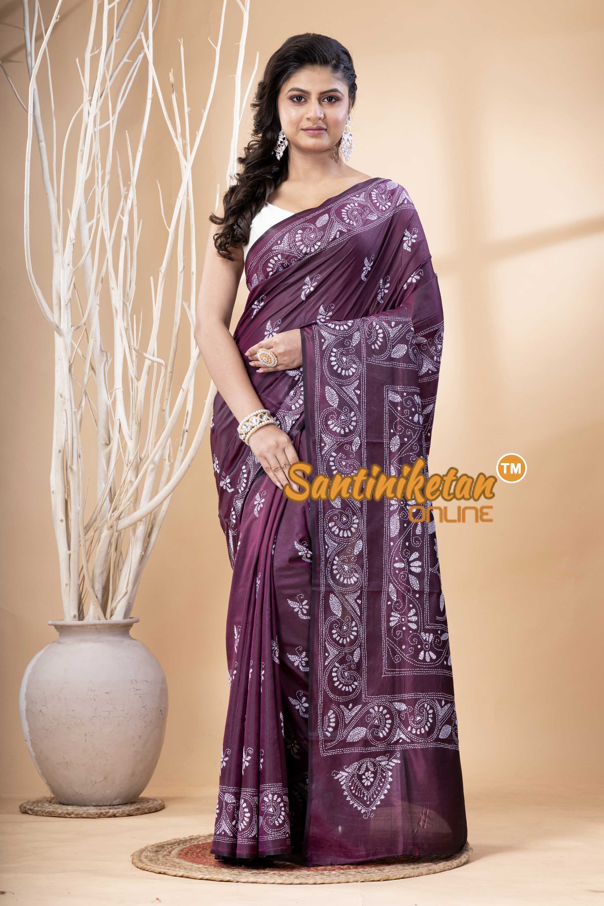Bangalore Silk Kantha Stitch Saree SN202523606