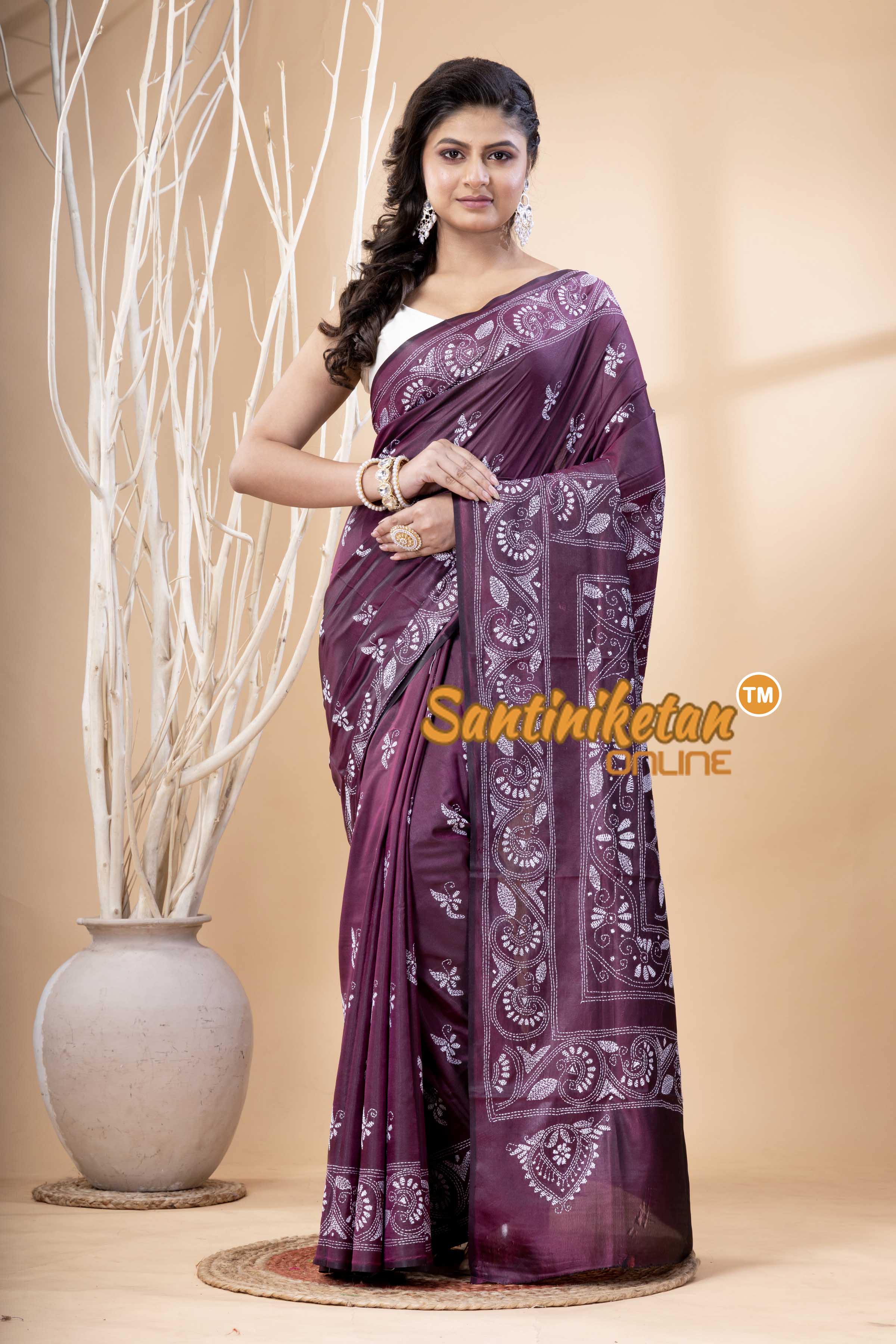 Bangalore Silk Kantha Stitch Saree SN202523606