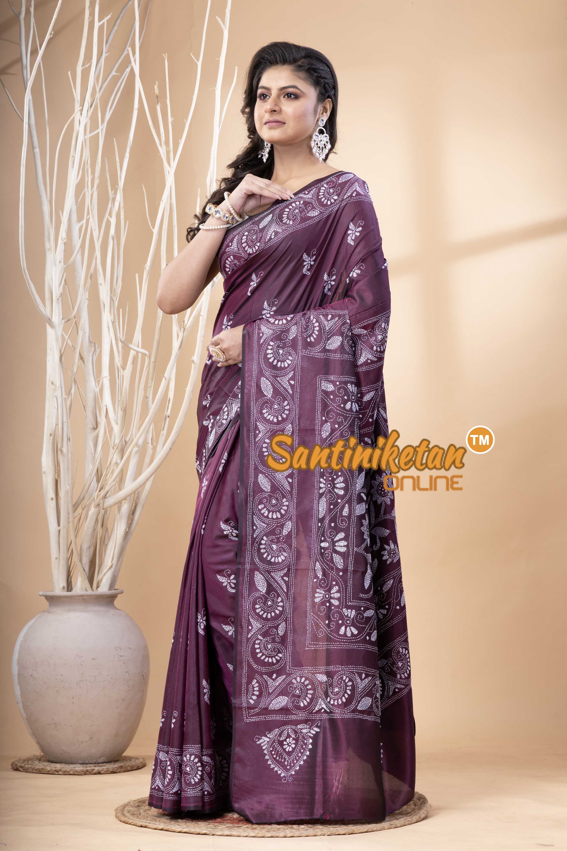 Bangalore Silk Kantha Stitch Saree SN202523606