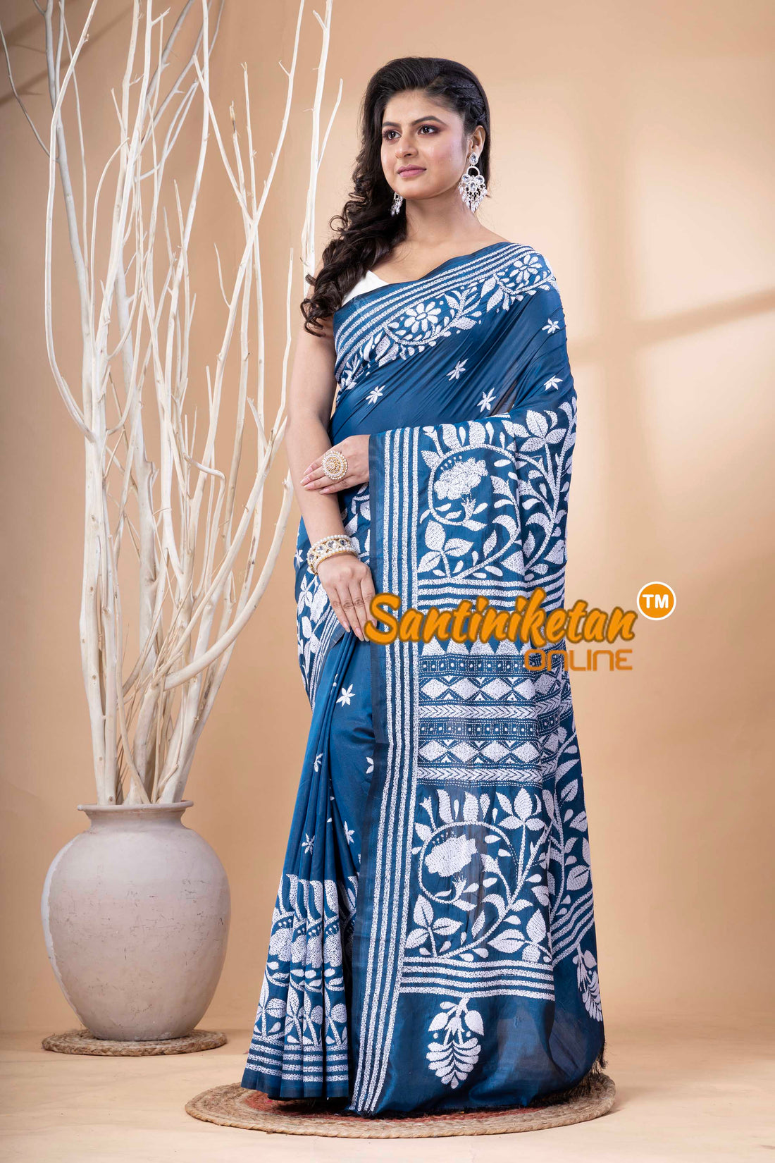 Bangalore Silk Kantha Stitch Saree SN202523636