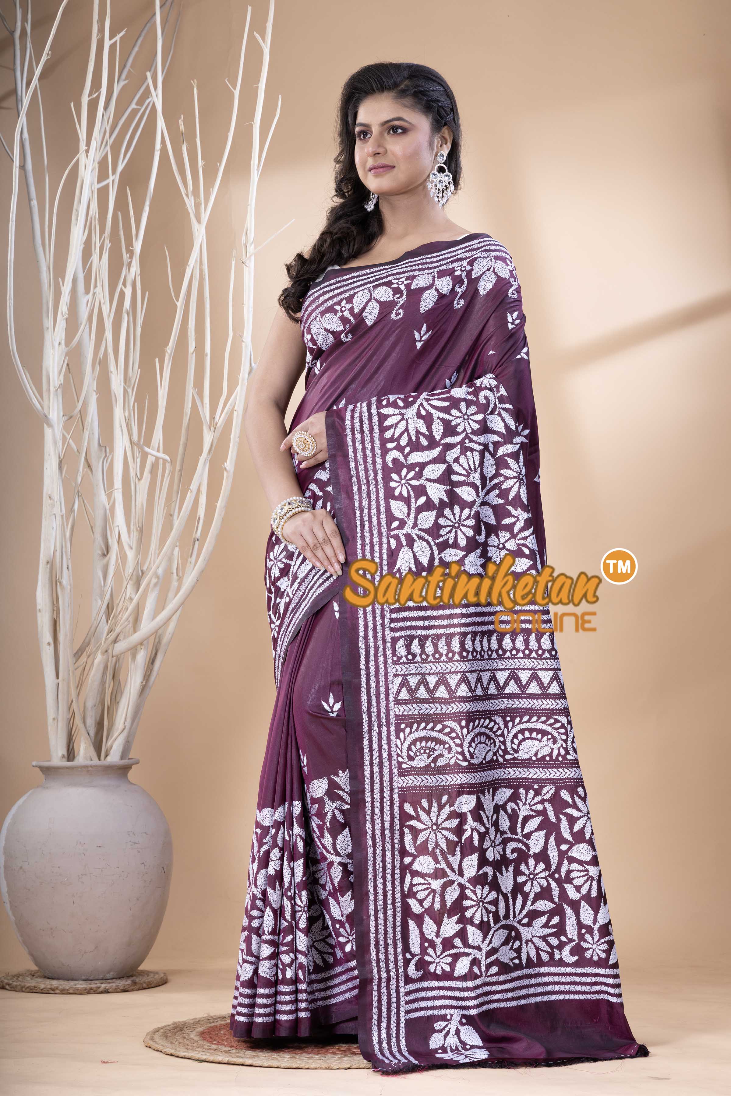 Bangalore Silk Kantha Stitch Saree SN202523738