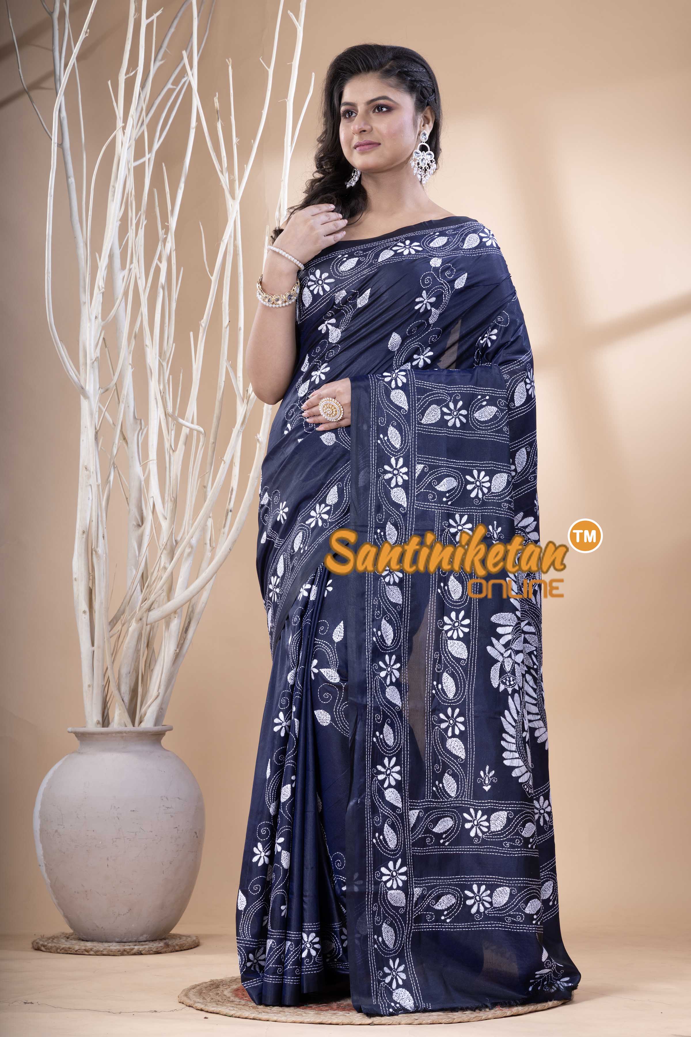 Bangalore Silk Kantha Stitch Saree SN202523750