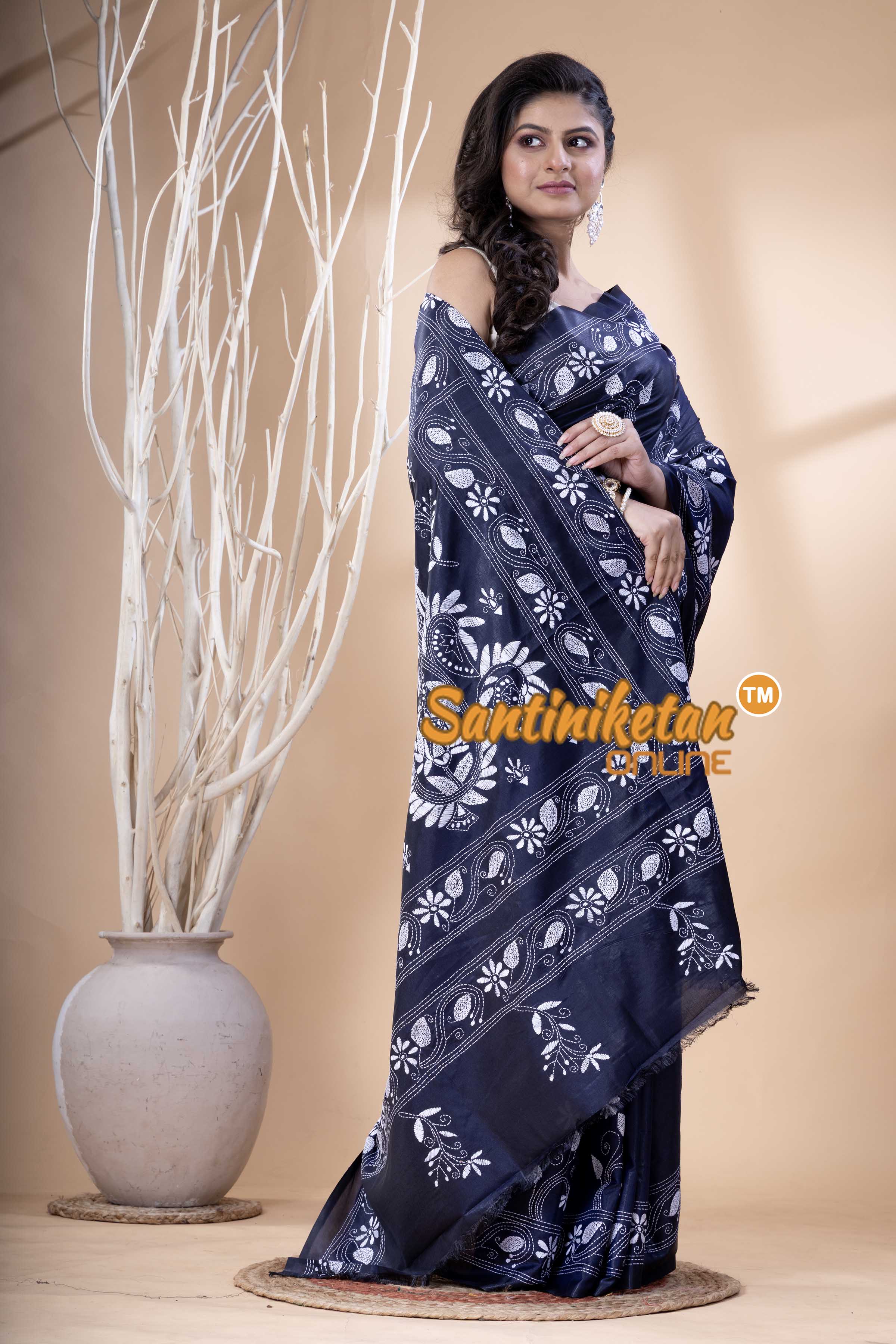 Bangalore Silk Kantha Stitch Saree SN202523750