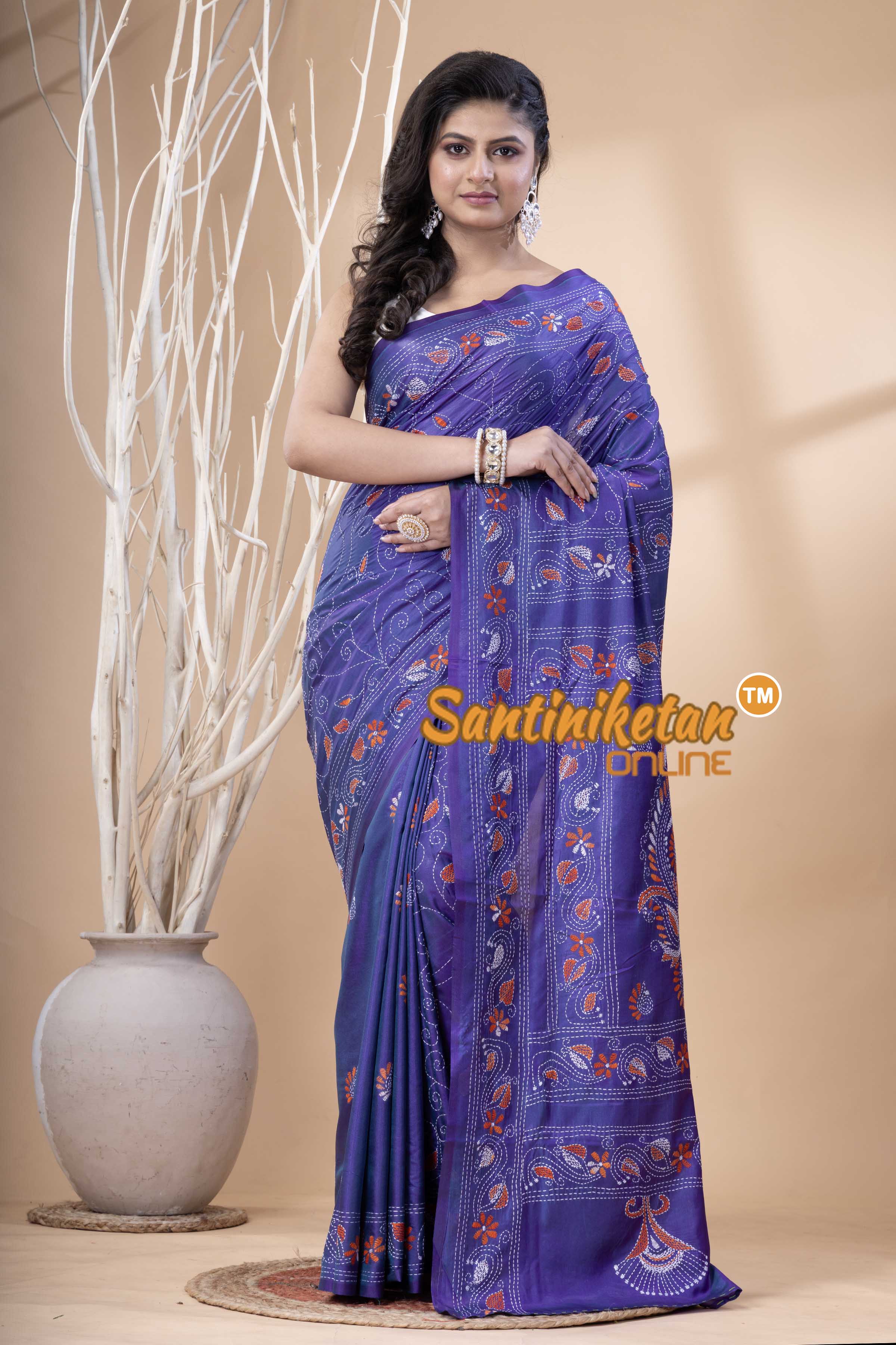 Bangalore Silk Kantha Stitch Saree SN202523791
