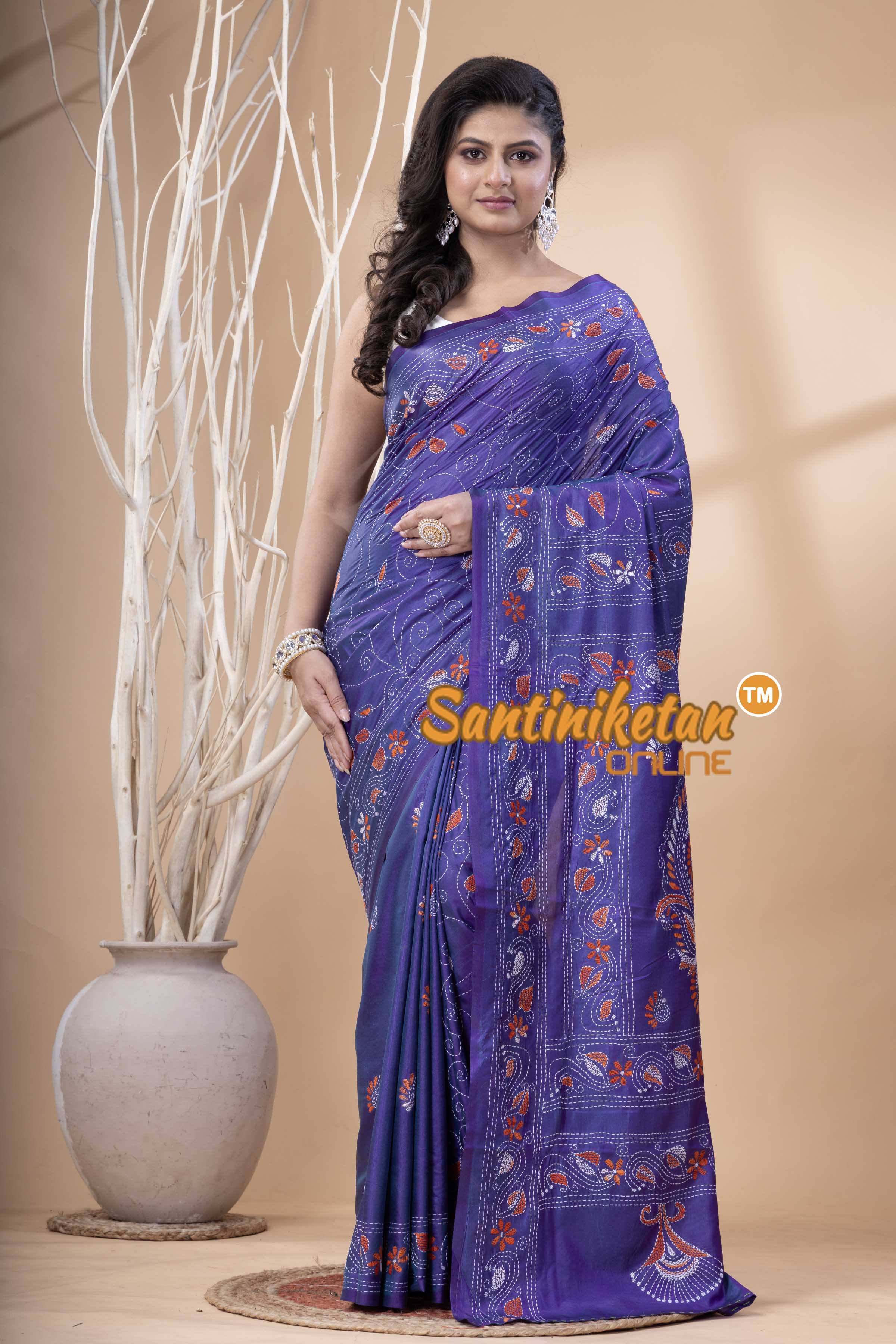 Bangalore Silk Kantha Stitch Saree SN202523791