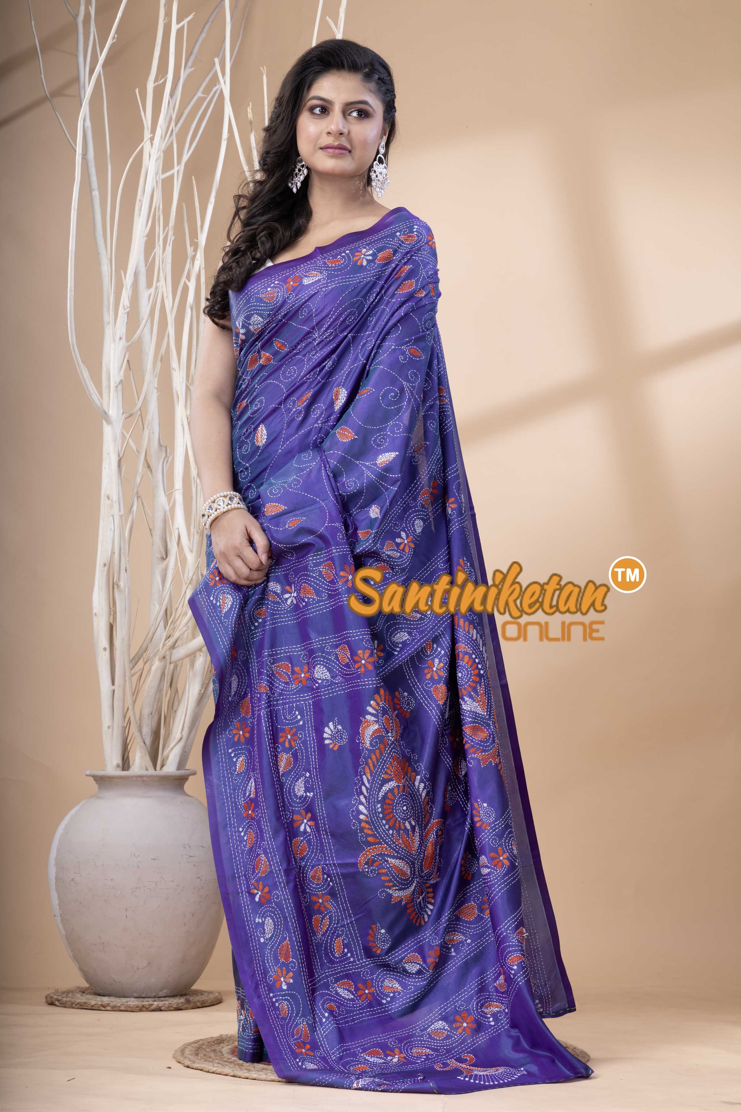 Bangalore Silk Kantha Stitch Saree SN202523791