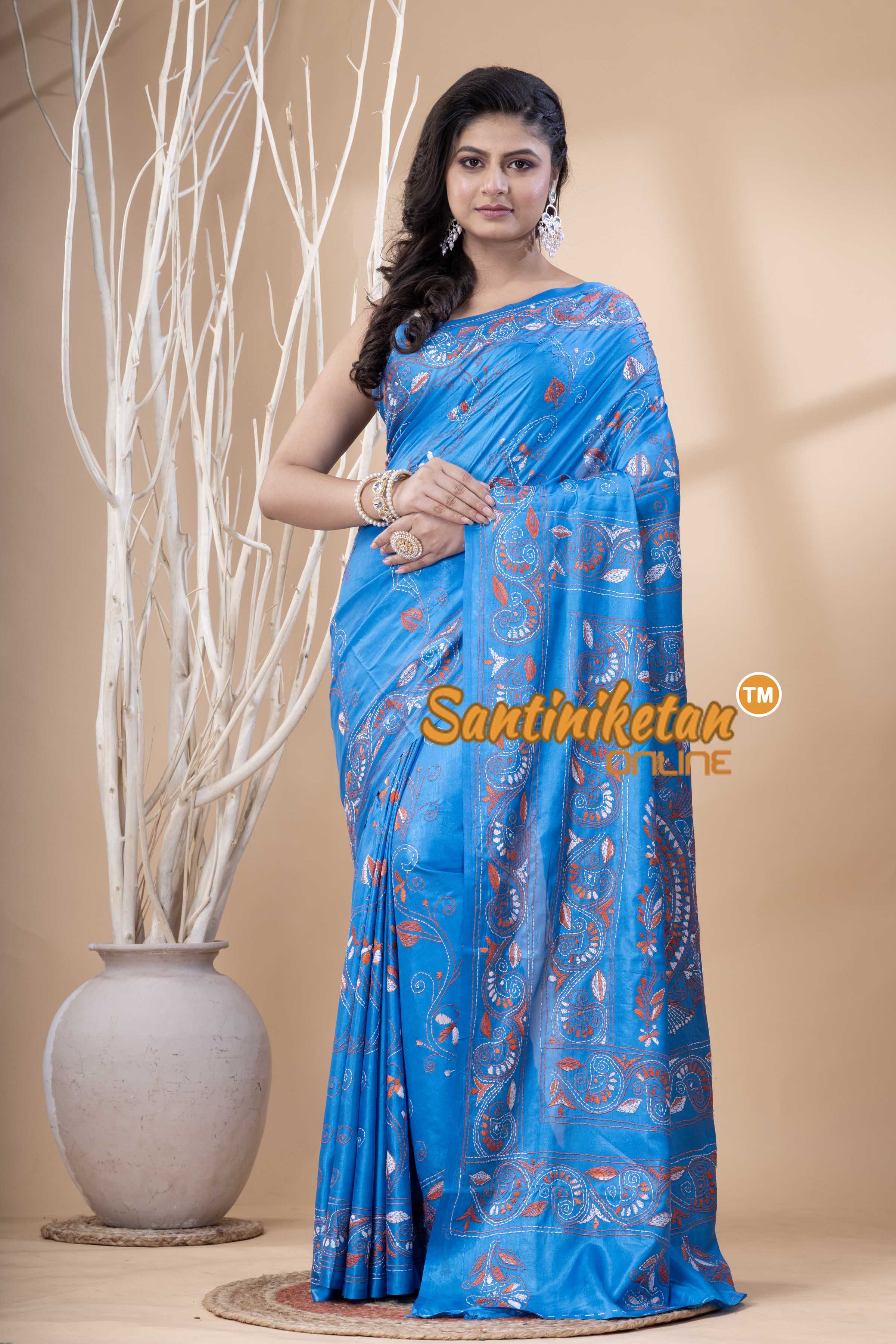 Bangalore Silk Kantha Stitch Saree SN202523797