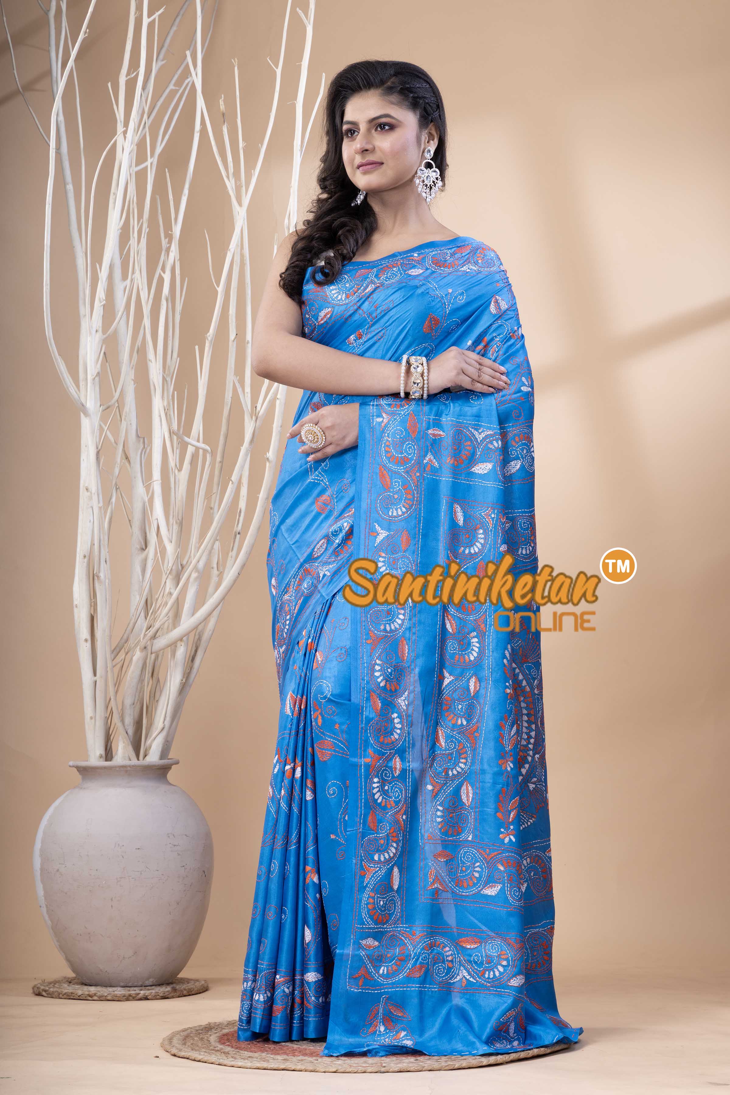Bangalore Silk Kantha Stitch Saree SN202523797