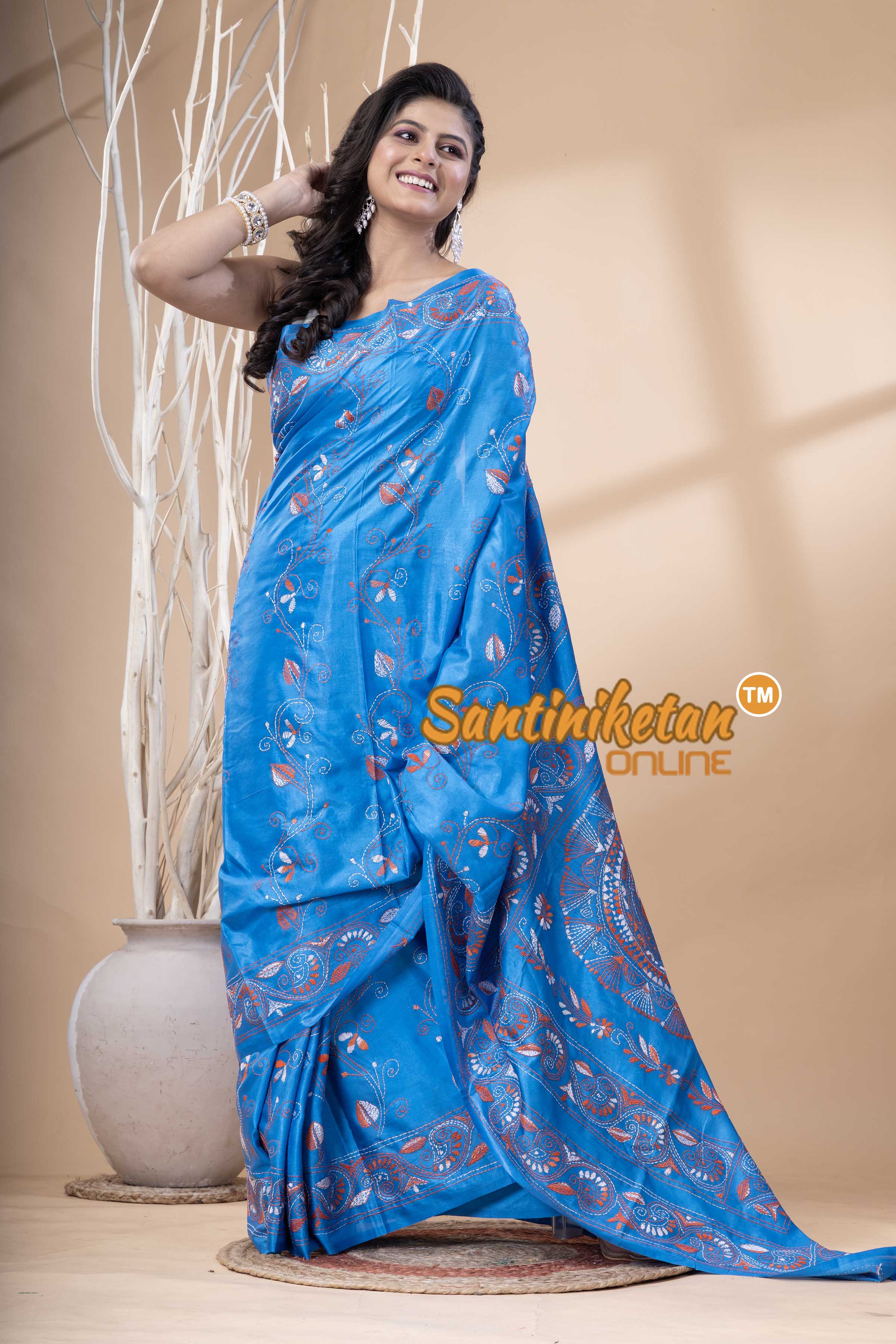Bangalore Silk Kantha Stitch Saree SN202523797
