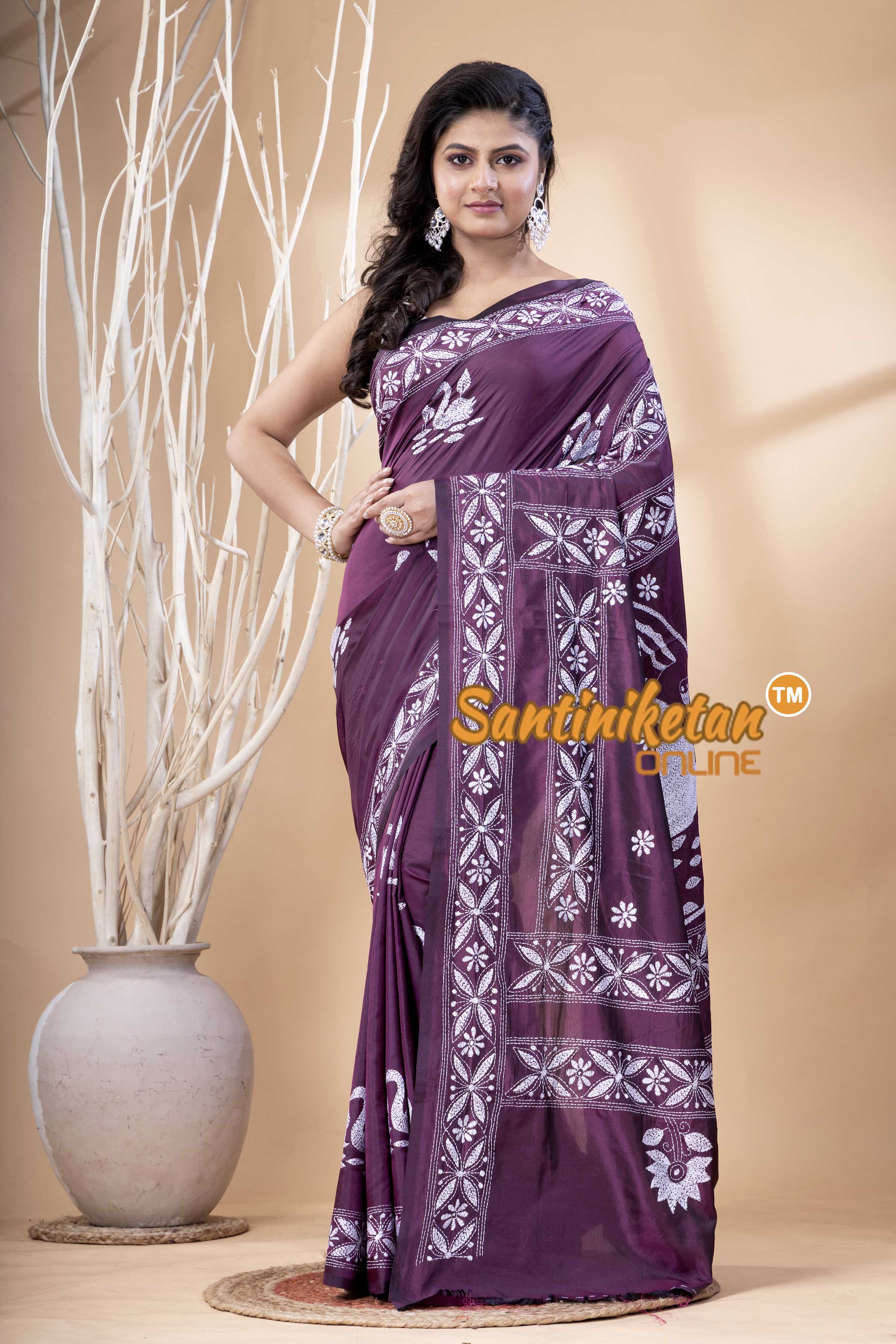 Bangalore Silk Kantha Stitch Saree SN202523827