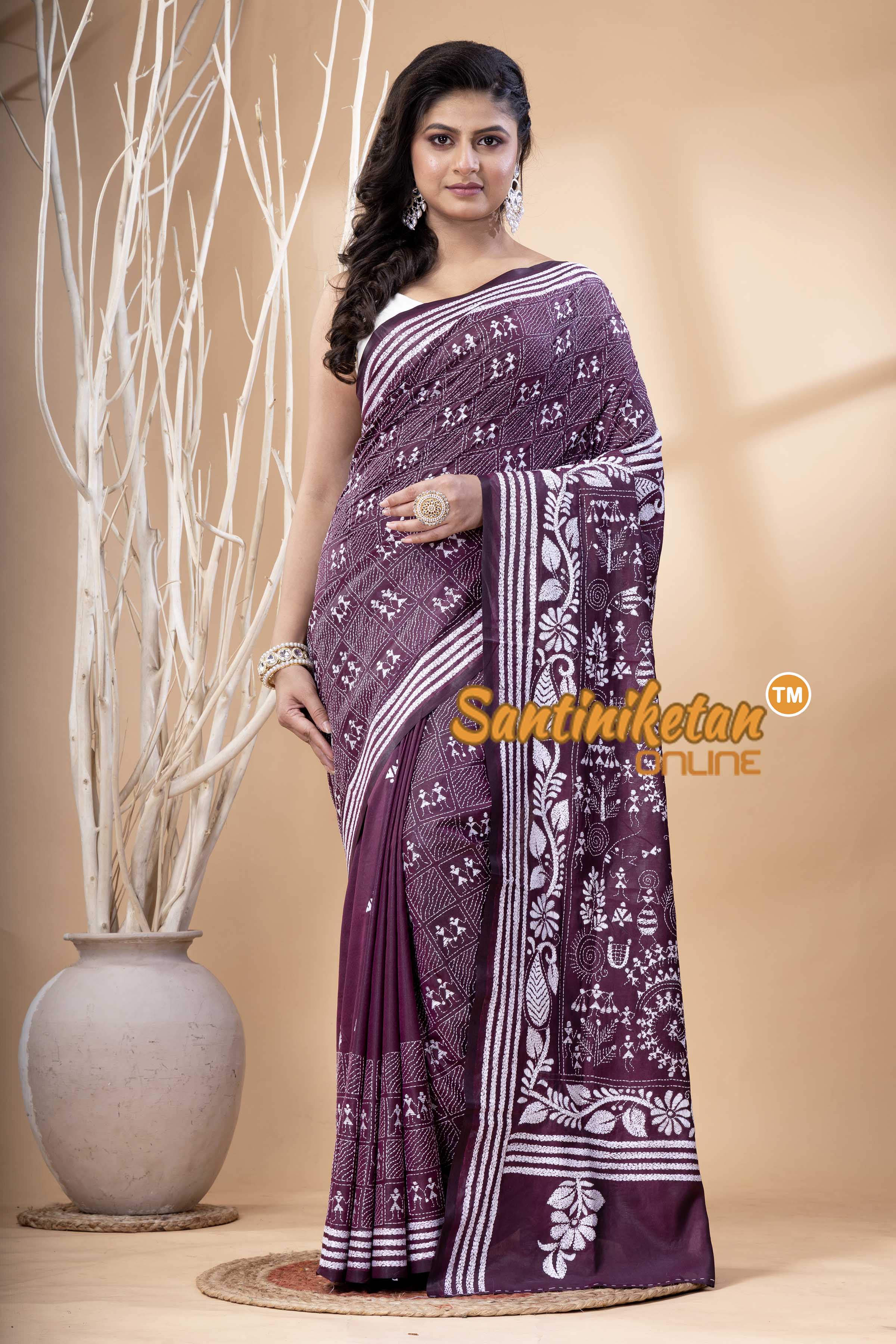 Bangalore Silk Kantha Stitch Saree SN202523839