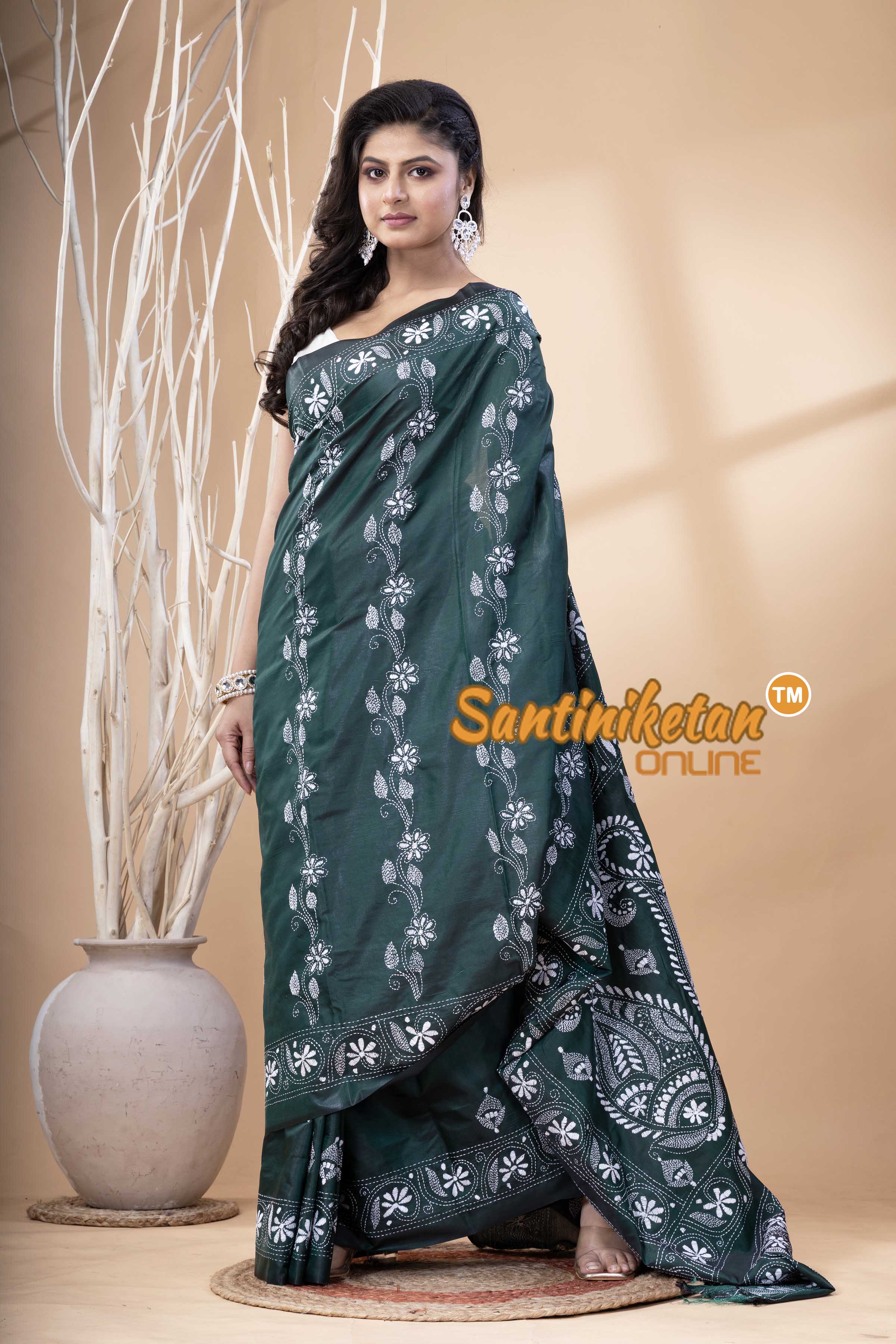 Bangalore Silk Kantha Stitch Saree SN202523870