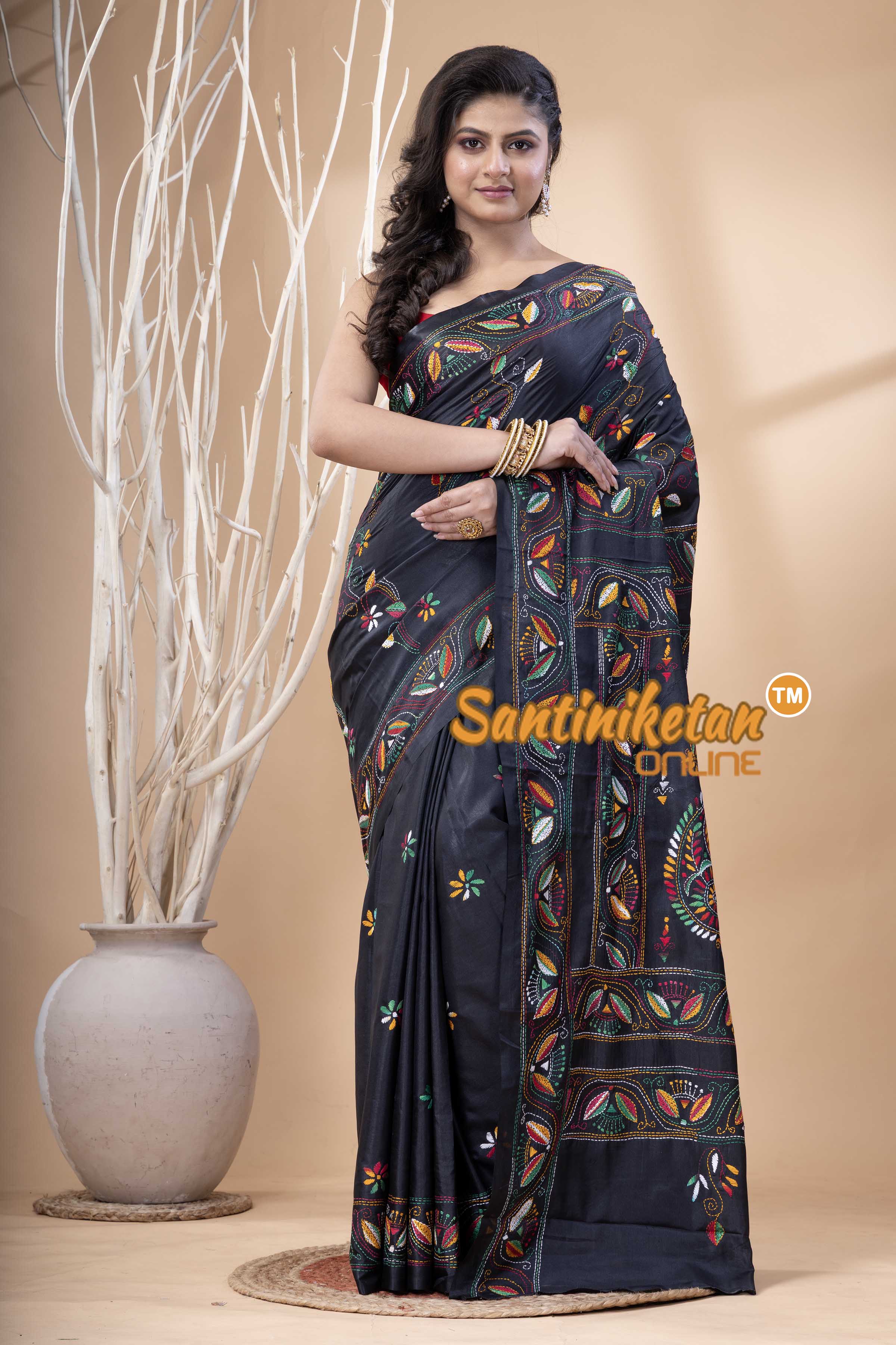 Bangalore Silk Kantha Stitch Saree SN202523901
