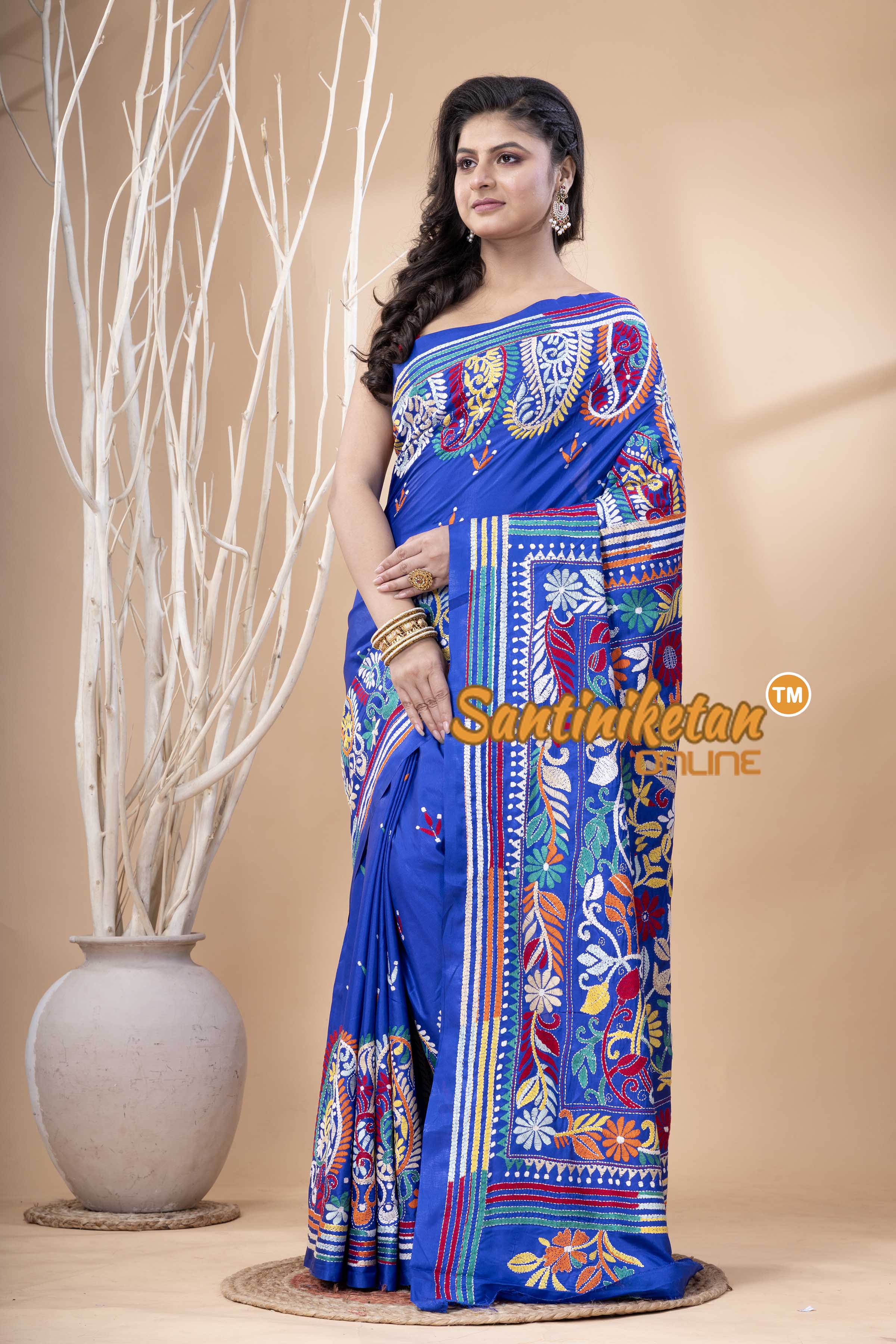 Bangalore Silk Kantha Stitch Saree SN202523932
