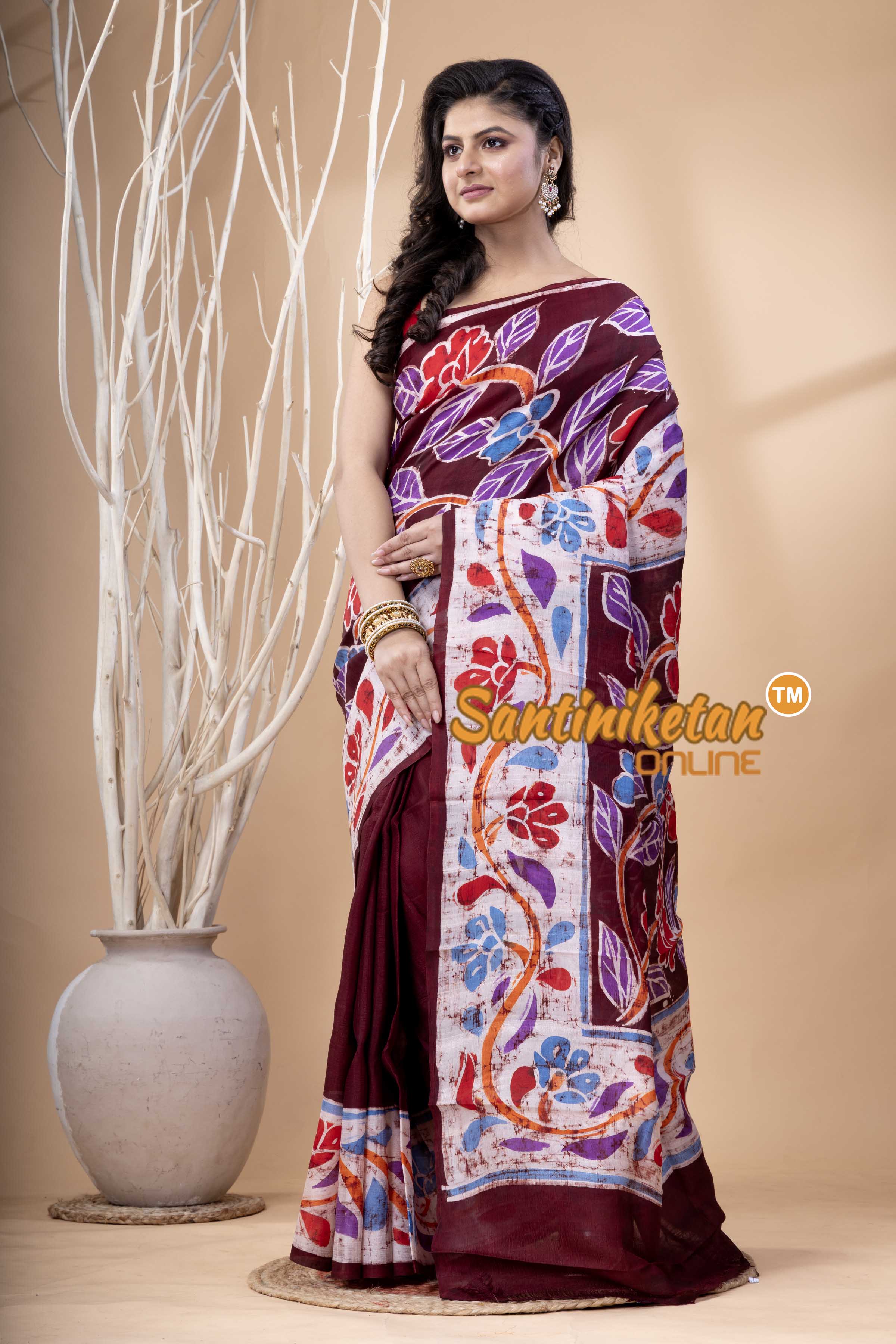 Hand Batik On Murshidabad Silk Saree SN202523938