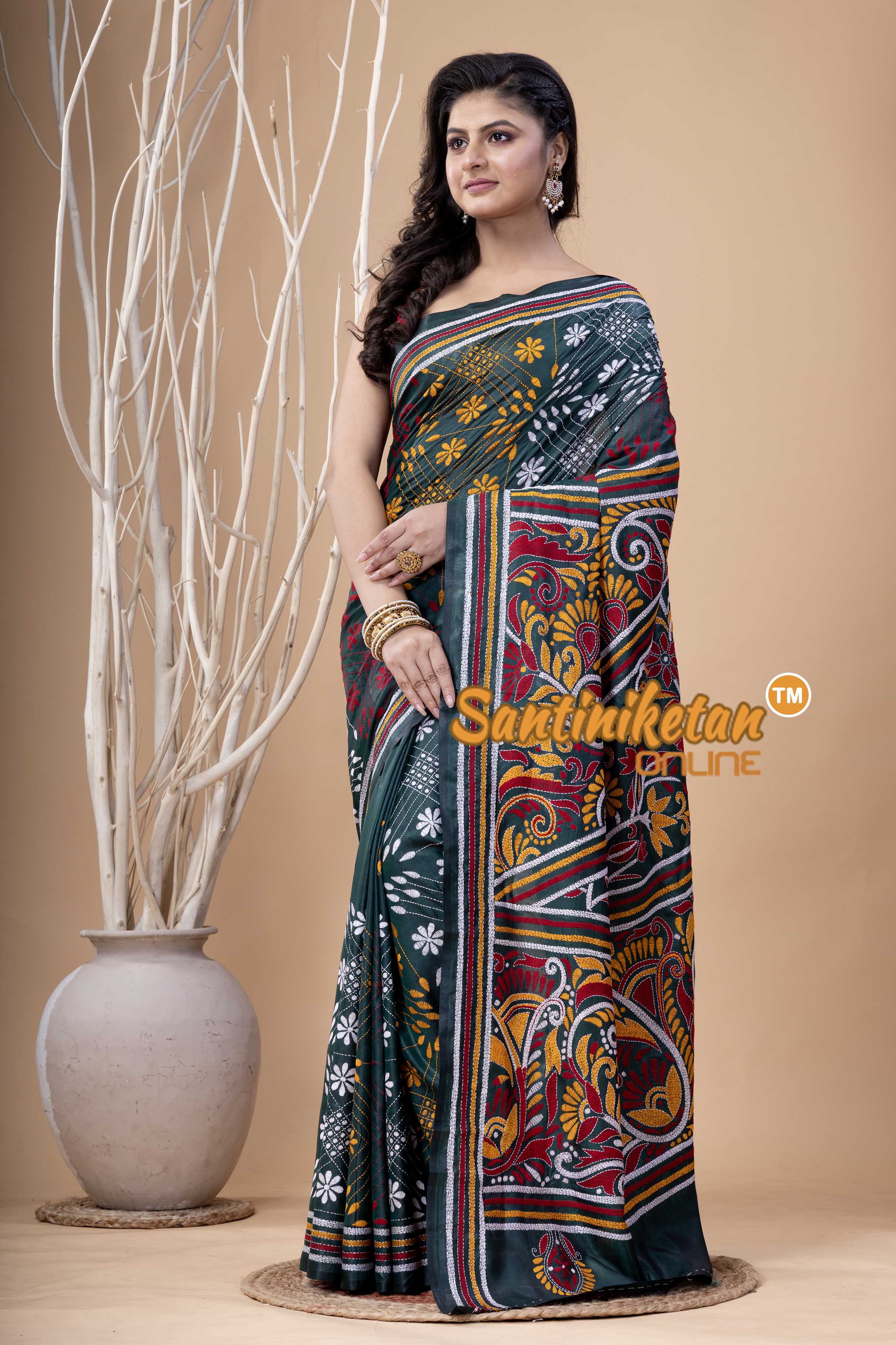 Bangalore Silk Kantha Stitch Saree SN202523993