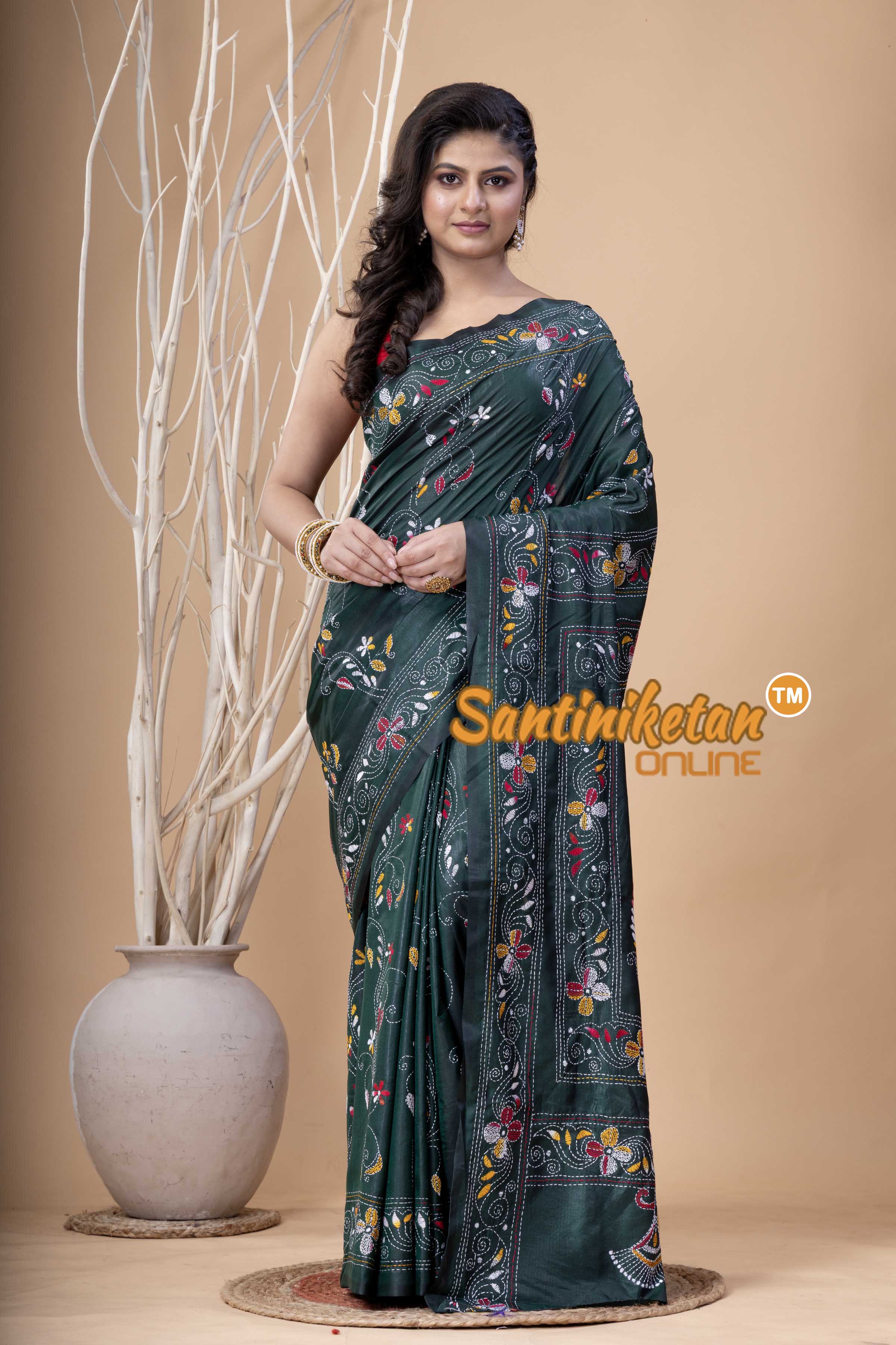 Bangalore Silk Kantha Stitch Saree SN202524035