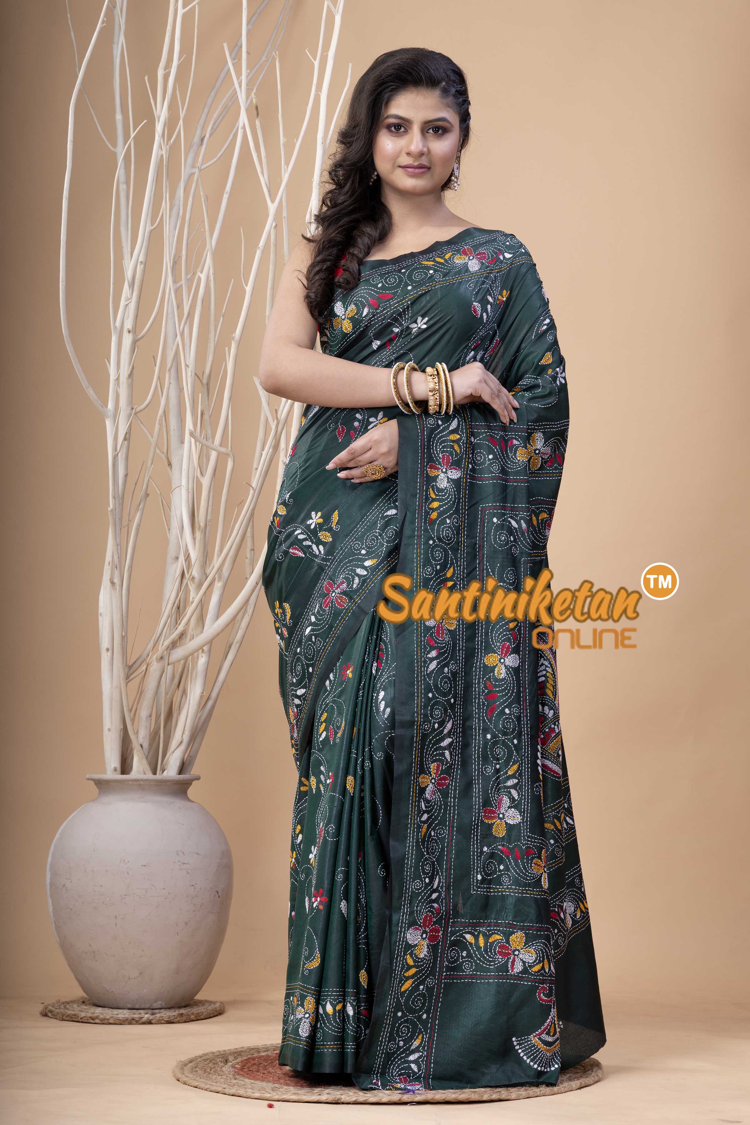 Bangalore Silk Kantha Stitch Saree SN202524035
