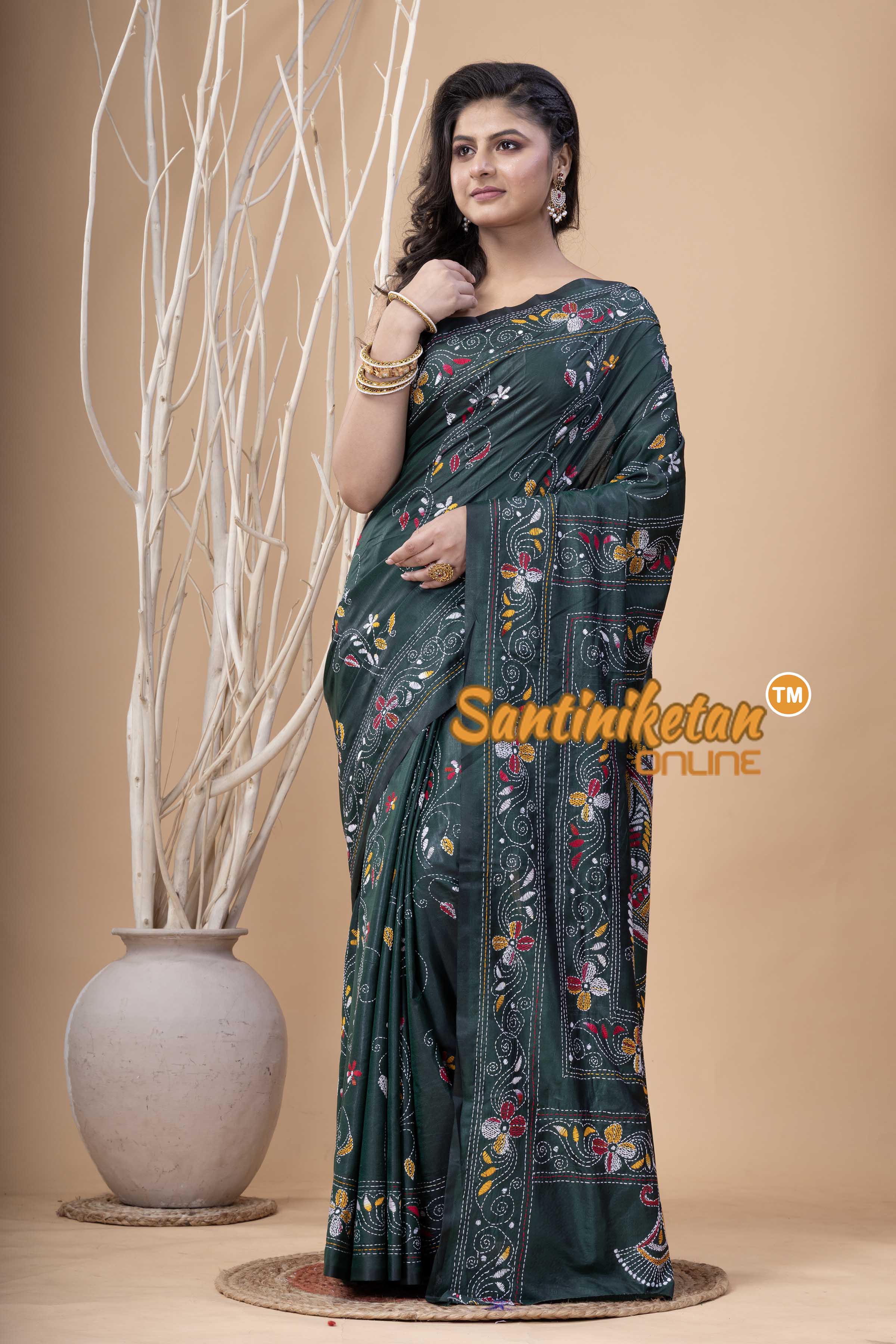 Bangalore Silk Kantha Stitch Saree SN202524035
