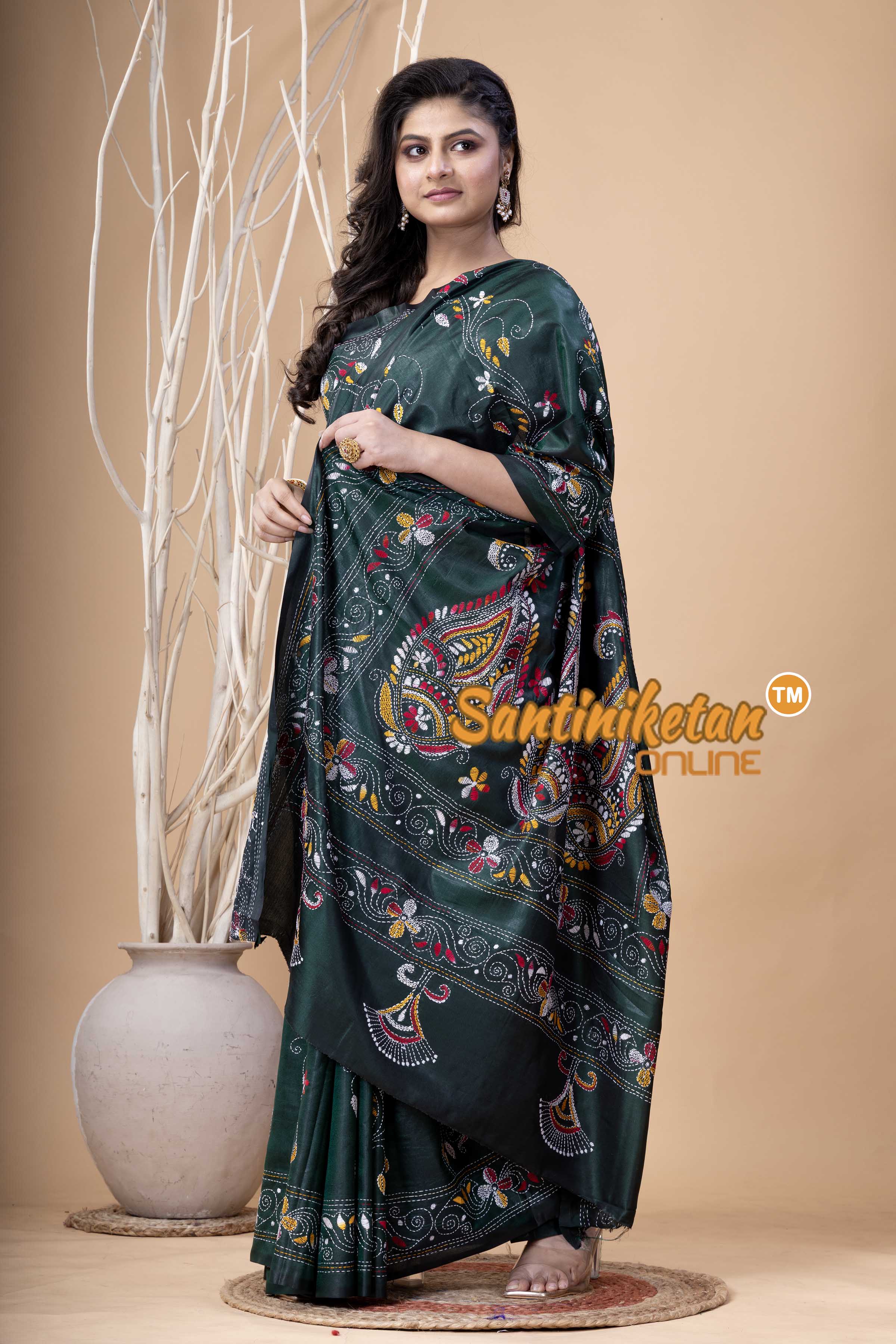 Bangalore Silk Kantha Stitch Saree SN202524035